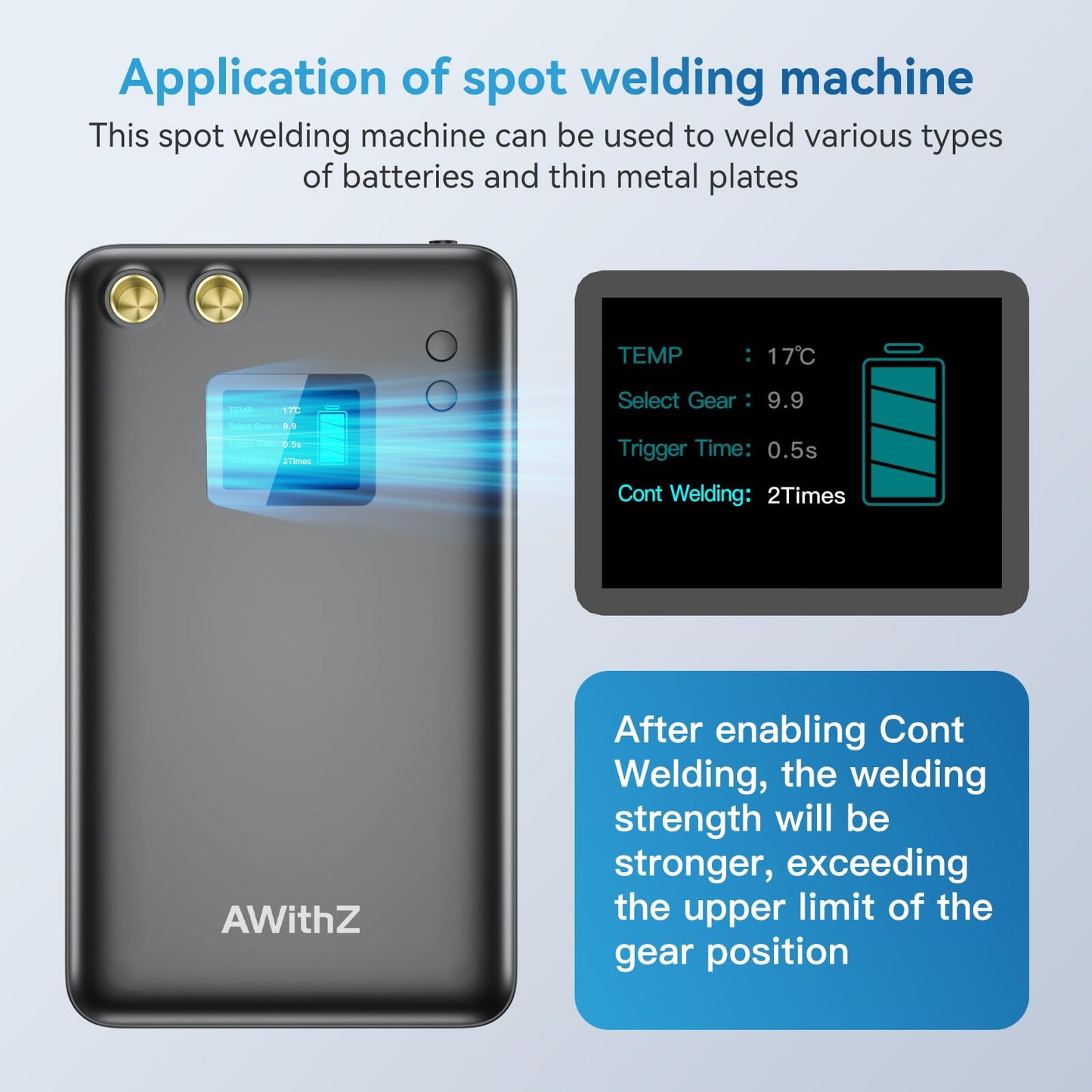 Battery Spot Welder, AWithZ 1.5" LCD Screen Recyclable 11000mAh Spot Welder, 99 Gears Adjustable Battery Welder, Mini Spot Welder for 18650 Battery (11000mAh)