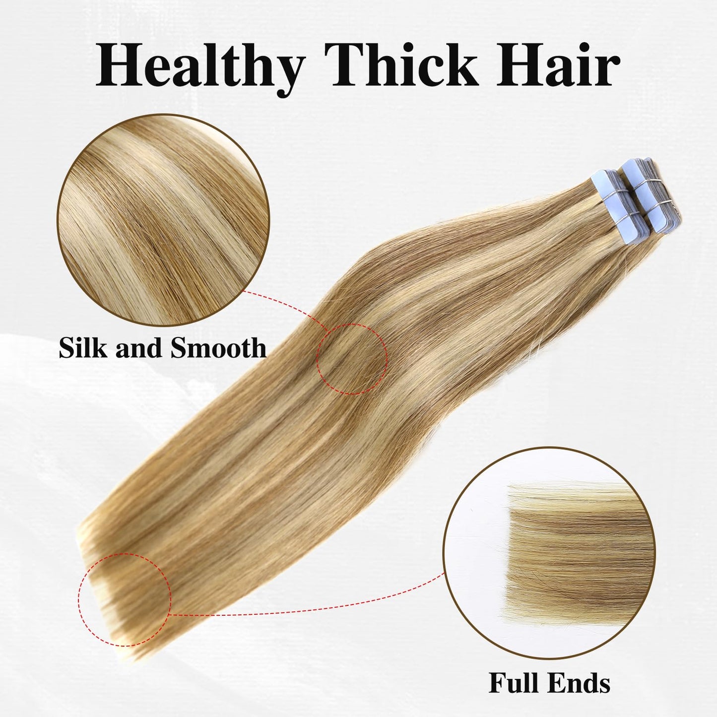 LADY MIRANDA Tape in Hair Extensions Remy Human Hair Full Ends PU Hair Extensions 20 Inches 50g 20Pcs Mixed Blonde Skin Weft Invisible Tape in Human Hair Extensions for Women