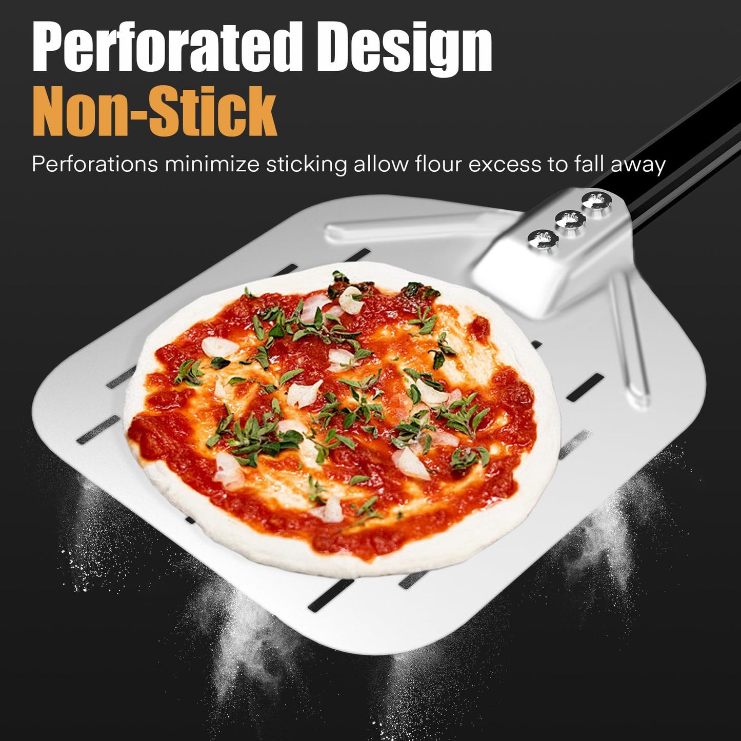 4-Piece Pizza Oven Accessories Kit, Includes 12 Inch Perforated Pizza Peel, 9 Inch Round Pizza Turning Peel, Oven Brush with Scraper and Rocker Cutter, Pizza Spatula Paddle Set for Home Pizza Making