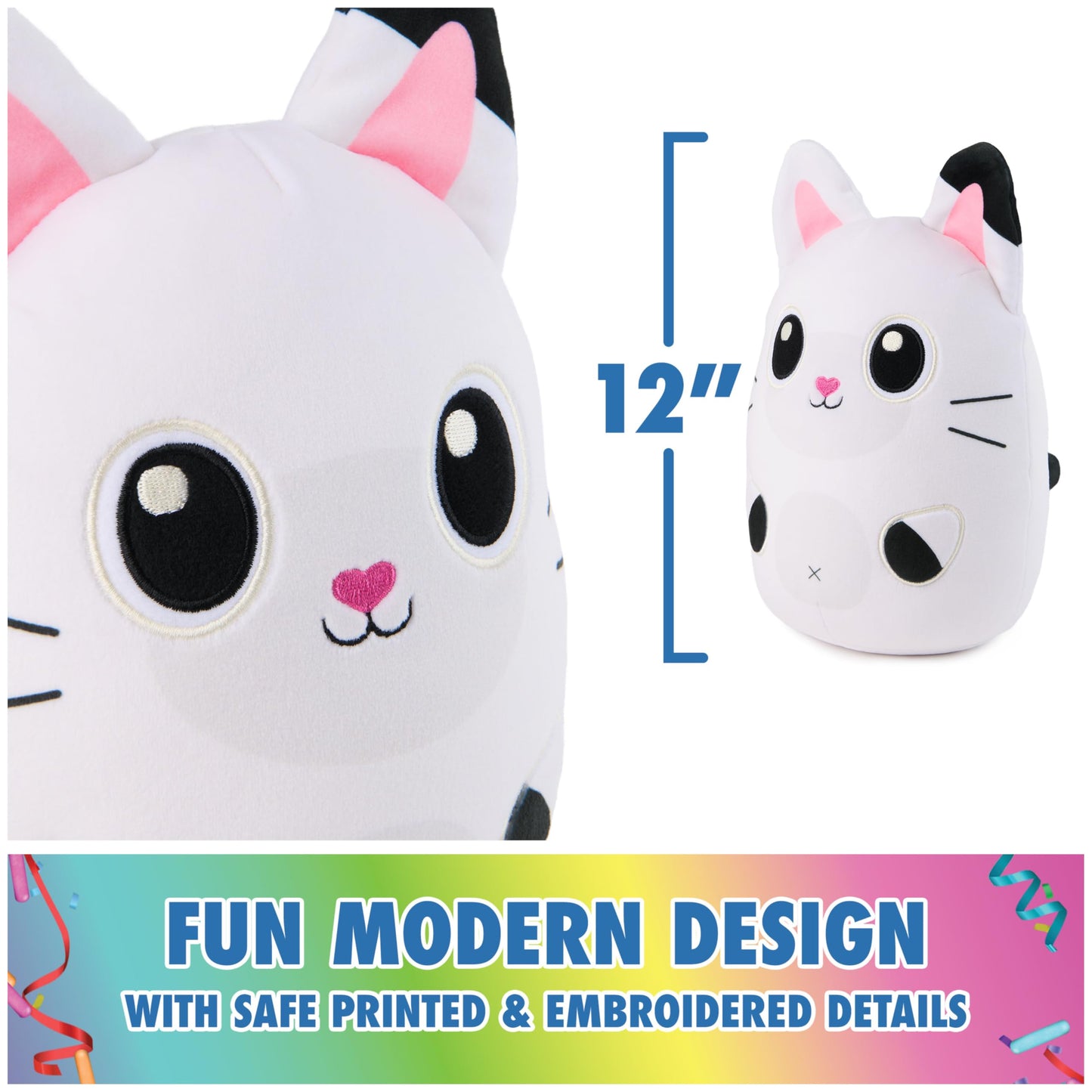 Gabby’s Dollhouse Official Pandy Paws Squishy Plush Toy, Cat Stuffed Animal, Squishy Toys for Ages 1 & Up, White, 12”