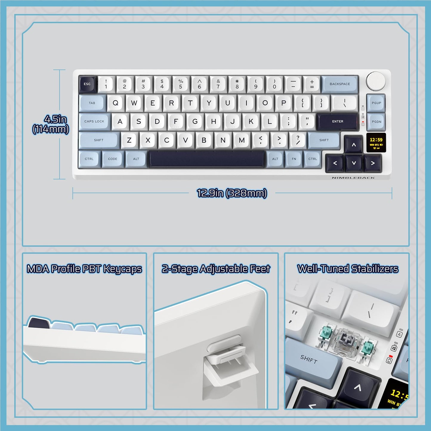 LTC Nimbleback NB682 PRO 65% Wireless Mechanical Keyboard w/Display Screen & Knob, 2.4G/ BT/USB-C Wired RGB 68 Keys Gaming Keyboard, 5-Layer Dampener, Hot Swap PCB, Software Support, Linear Switch