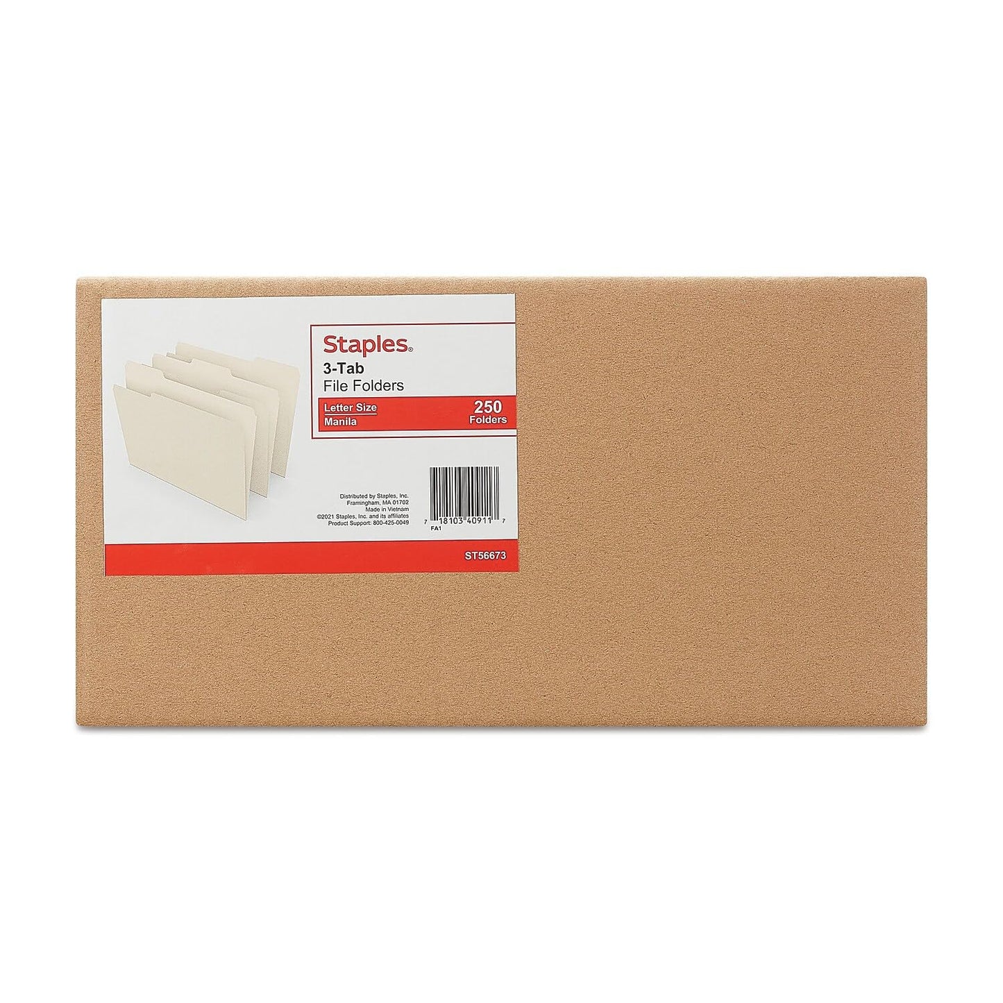 Staples File Folders, Letter Size, 1/3‑Cut Tabs, Manila, Durable Paper Stock, 500/Carton