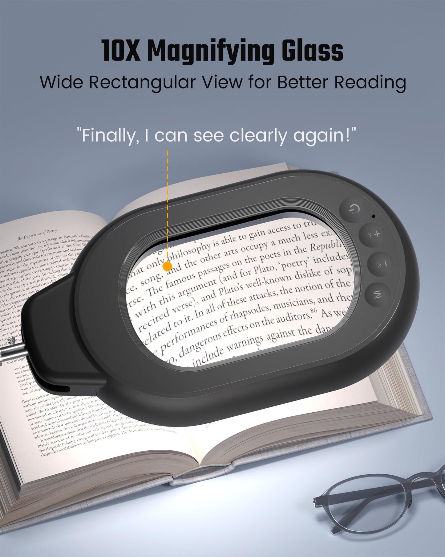 ONLYWIN Magnifying Desk Lamp, 10X Square Magnifying Glass with Light and Stand, Dimmable LED Magnifier Lamp with Clamp and Base, Adjustable Swing Arm Light for Close Work, Reading, Crafting, Black