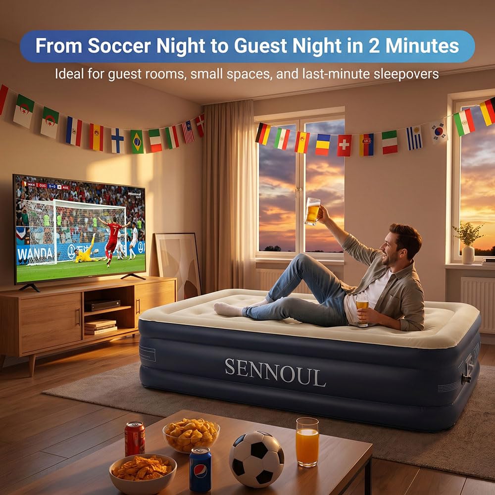 SENNOUL Twin Air Mattress with Built-in Pump,Fast & Easy Inflation/Deflation Inflatable Mattress, Foldable Blow Up Mattress with Storage Bag, Inflatable Bed for Home, Camping & Guests,16"/550lbs Max