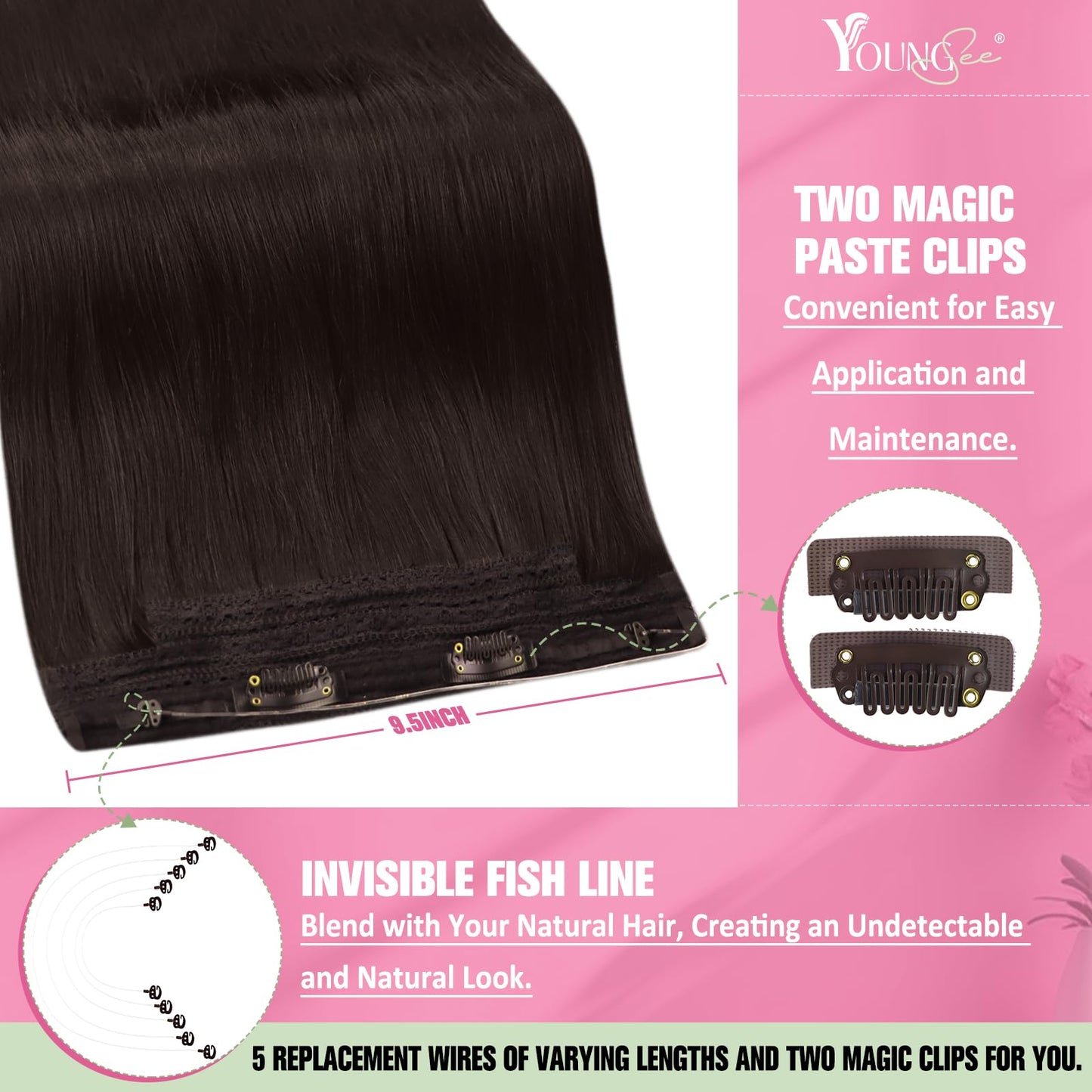 YoungSee Wire Human Hair Extensions Brown Wire Hair Extensions Real Human Hair Brown Wire Hair Extensions Human Hair Darkest Brown Hair Extensions for Women Easy-to-wear Human Hair Extension 100G 20In