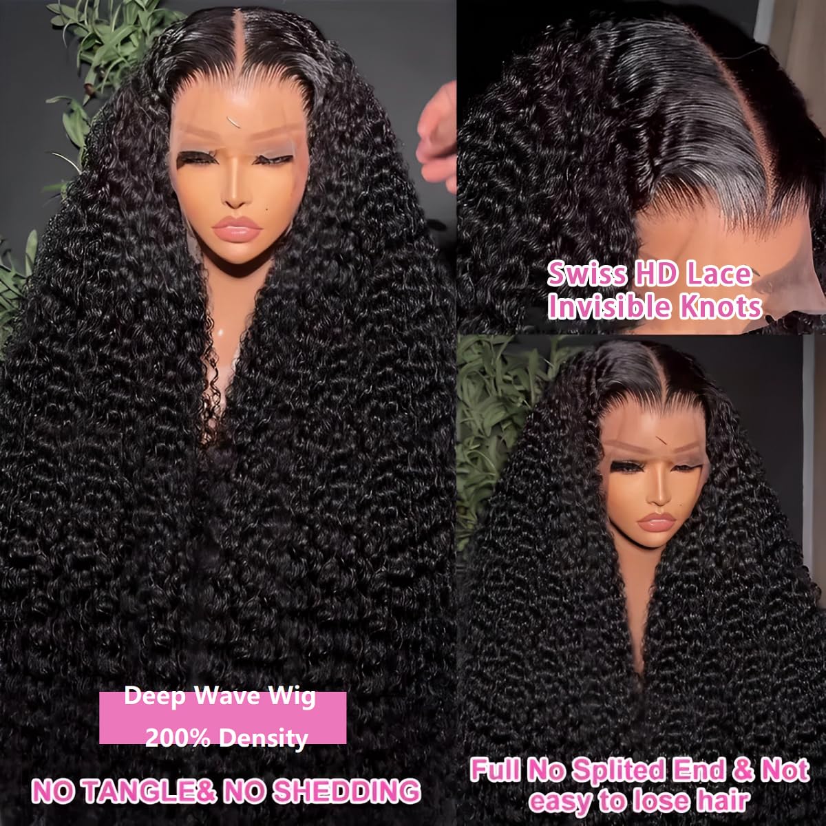 Tholap 16 Inch 13x6 Deep Wave Lace Front Wigs Human Hair 200 Density 13x6 HD Lace Front Wigs Human Hair Pre Plucked Deep Curly Glueless Wig 100% Virgin Human Hair Lace Front Wigs for Women
