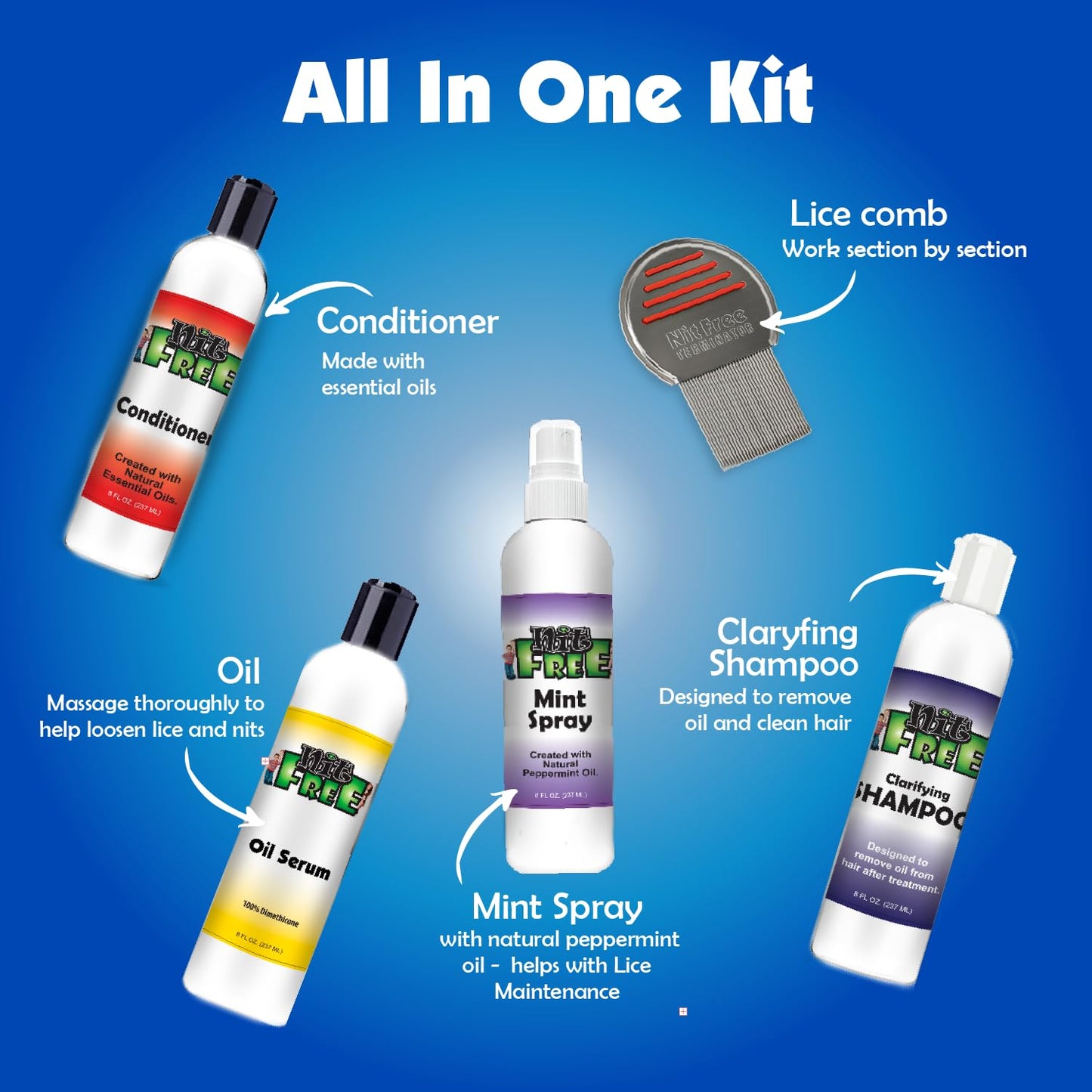 Nit Free Ultimate Care Kit - Includes Comb, Oil Treatment, Clarifying Shampoo, Conditioner & Mint Spray 8oz Bottles