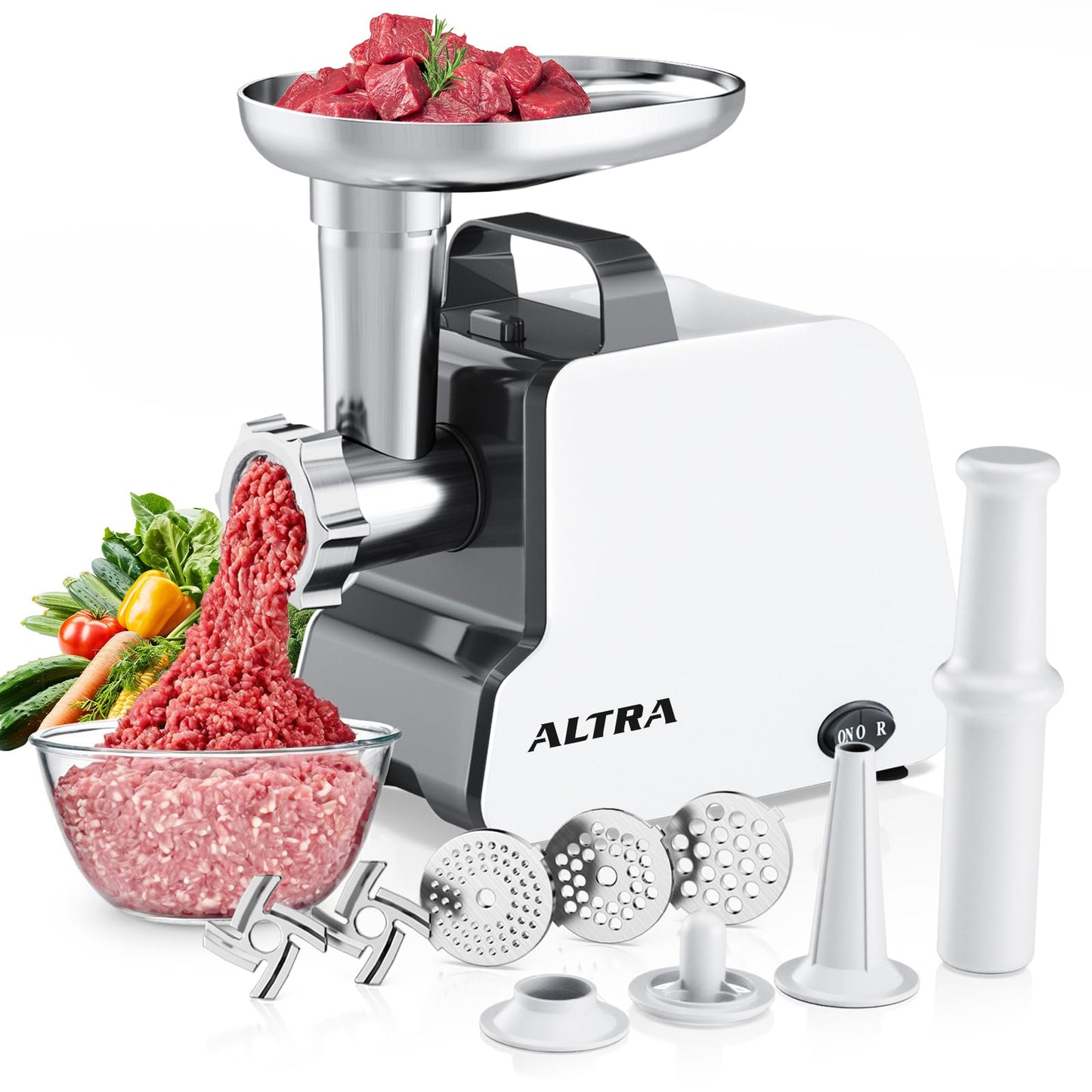 Electric Meat Grinder, 2300W Max, Heavy Duty Sausage Stuffer with 2 Blades, 3 Grinding Plates, Sausage Tube & Kubbe Kit, Home Kitchen Meat Mincer with Handle (Black)