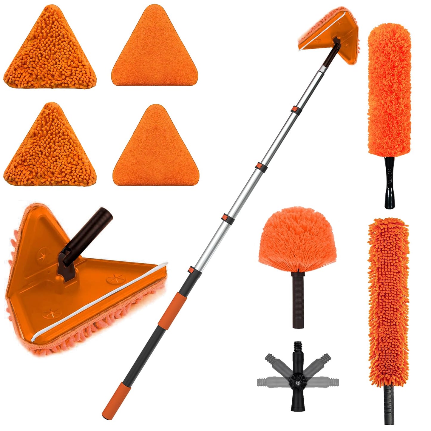 LAANPOLE 26FT Reach Dusters for Cleaning, Ceiling Fan Cleaner Duster with Extension Pole, Wall and Baseboard Cleaner Mop with Handle for Window Cobweb Fan Blade and High Ceiling
