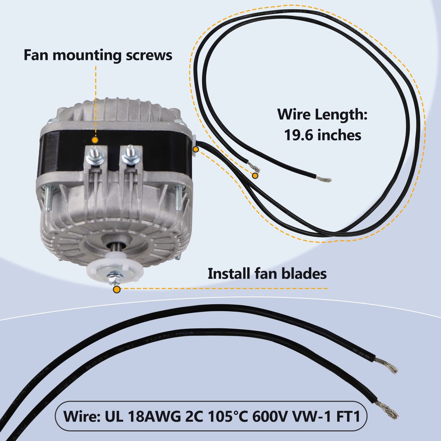 YZF18-25 Fan AC Motor 120V 18W 1.01A 60Hz Shaded Pole Condenser Motor Replace YZF10-20 YZF6-13 W0301905 for Refrigeration Equipment Radiator Evaporator Freezer, Small Ventilation Equipment 1550rpm