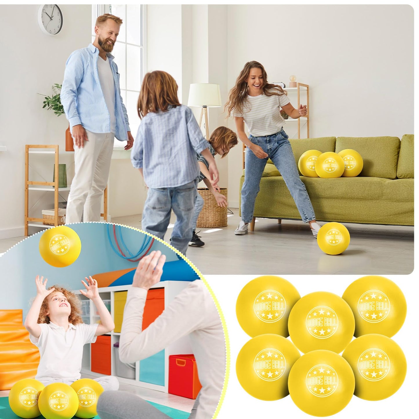Jerify 12 Pcs Foam Dodgeballs Sets, 6 Inch Soft Foam Dodgeball Balls for Kids & Adults, Non-Sting Playground Sports Equipment for Outdoor & School Games(Yellow)