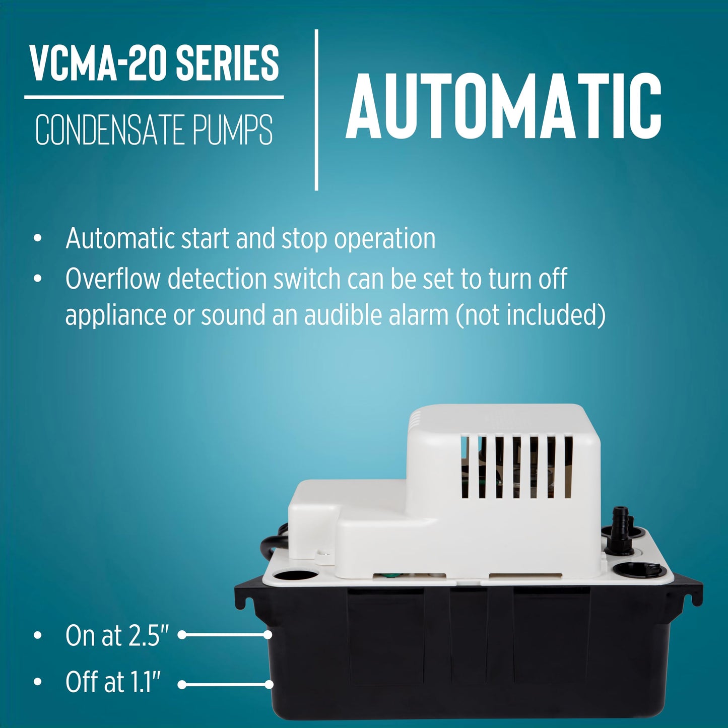 Little Giant VCMA-20ULST 230 Volt, 80 GPH, 1/30 HP Automatic Condensate Removal Pump with Safety Switch and Tubing, White/Black, 554461