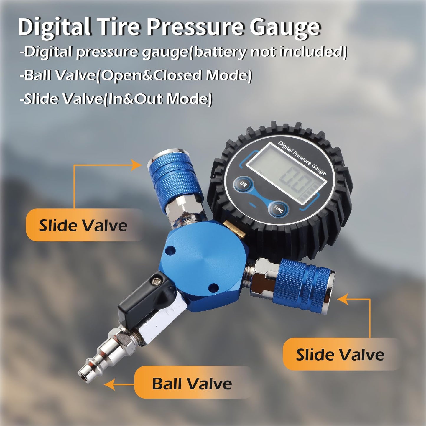 4 tire Inflation System,4 tire Inflation deflation System，4 Way tire inflator System with Closed Flow Air Chuck Digital Tire Pressure Gauge Compatible with HPA Tanks and Compressors