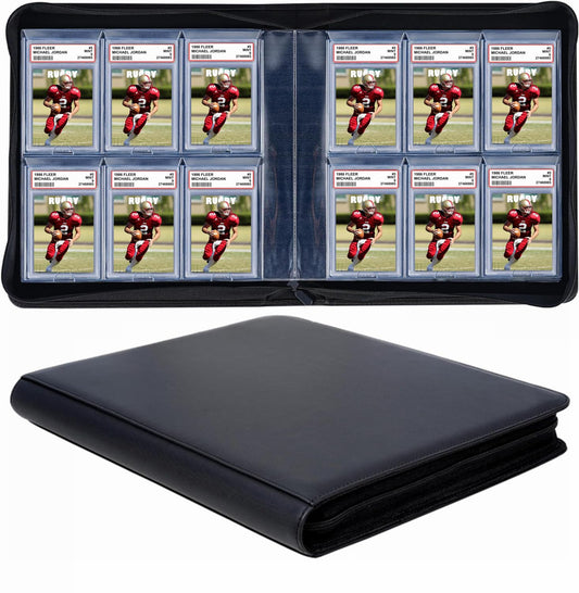 60 Pockets Graded Card Binder, Toploading PSA Slab Holder Album, PU Leather Graded Card Storage Binder, Premium 6 Pocket PSA Card Binder Album with Sleeves (Black)