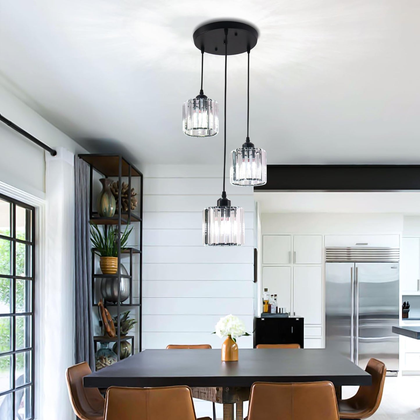 Cainjiazh Crystal Pendant Lights Round Ceiling,Modern Crystal Chandeliers Hanging Light Fixture for Kitchen Island,Adjustable Chandelier for Dining Room,Foyer,Living Room Entryway Black 3 Lights