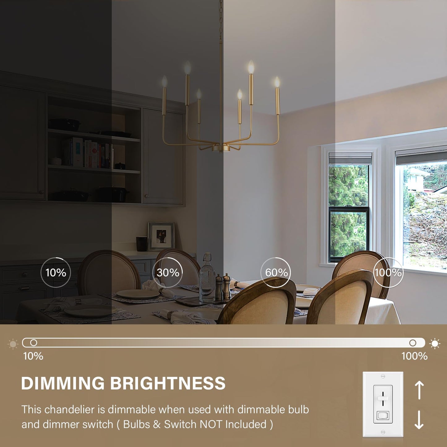 ONESMING Modern Gold Chandelier for Dining Room,Metal 6-Light Kitchen Light Fixtures,Farmhouse Candle Hanging Pendant Light for Living Room Entryway Foyer Bedroom (Bulb Not Included)