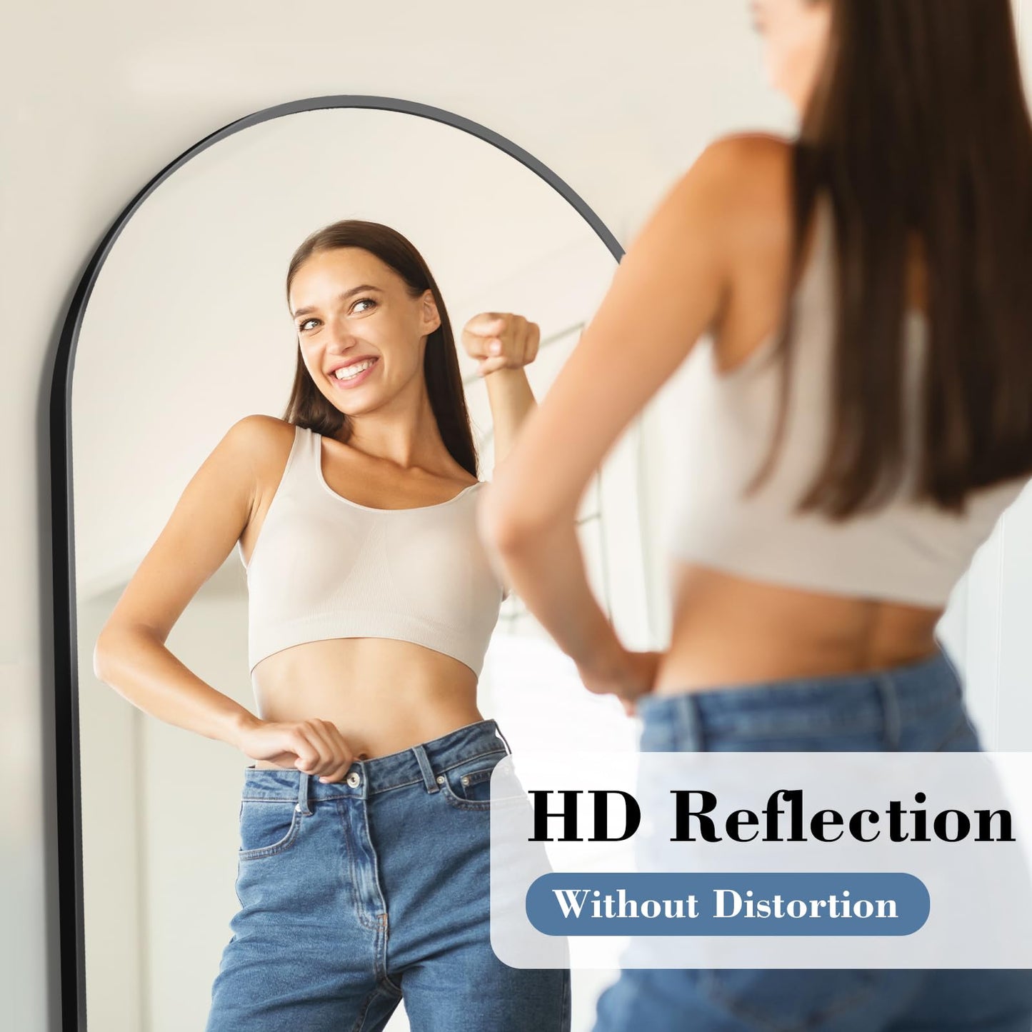 DUMOS Arched Full Length Mirror, 56"x21" Full Body Floor Standing Mirror with Aluminum Frame and Shatter Proorf Nano Glass, Modern Wall Hanging Leaning for Living Room, Home Decor, Black