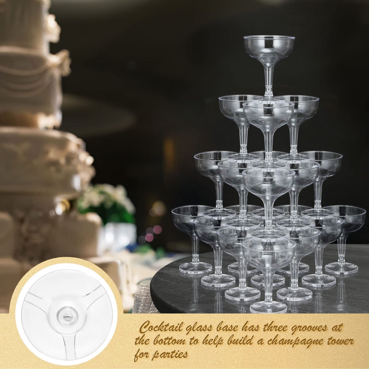 Zopeal 30 Pcs Champagne Coupe Glasses 5 oz Plastic Champagne Tower Disposable Martini Glasses Stackable Stemmed Margarita Coupe for Wedding Birthday Party Bar(Clear)