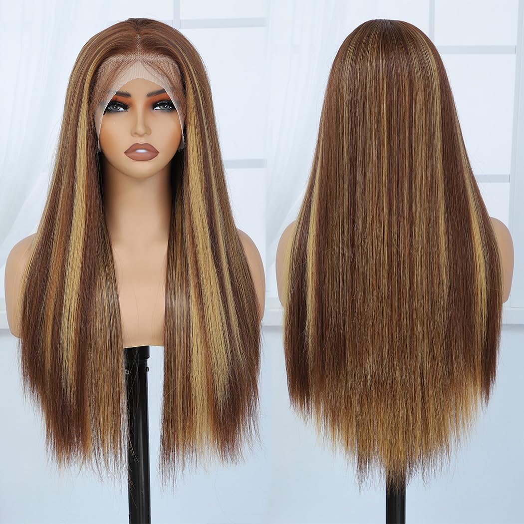 Koreyo Highlight Lace Front Wig Pre Plucked 13x4 HD Glueless Honey Blonde Lace Front Wig for Women Natural Looking Synthetic Heat Resistant Fiber Lace Wig (26 Inch)