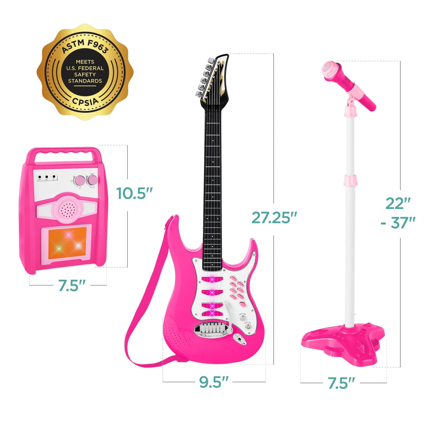 Best Choice Products Kids Electric Musical Guitar Play Set, Toy Guitar Starter Kit Bundle w/ 6 Demo Songs, Whammy Bar, Microphone, Amp, AUX, 2 Sticker Sheets - Pink