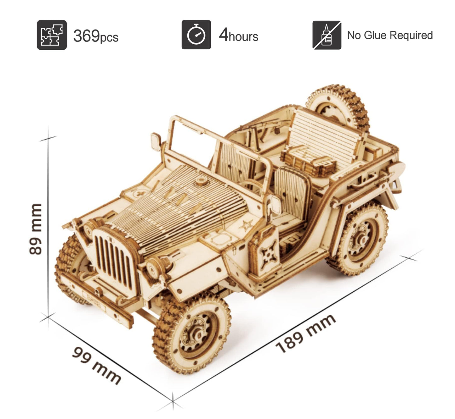 ROKR 3D Wooden Puzzle Scale Model Car -Self Building Vehicle Kits-Brain Teaser Toys- Birthday/Christmas Gift for Adults on (Army Jeep)