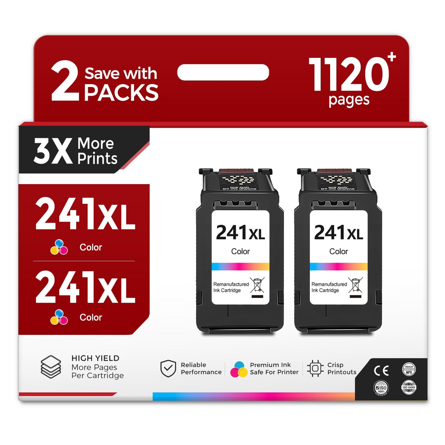 241XL Ink Cartridge (Color 2 Pack) Replacement for Canon CL-241 xl work with PIXMA MG3620 MG3600 TS5120 5120 5100 MG 3620 3600 2120 2220 3120 3122 3220 3222 4120 4220 MX 372 392 422 432 439 Printer