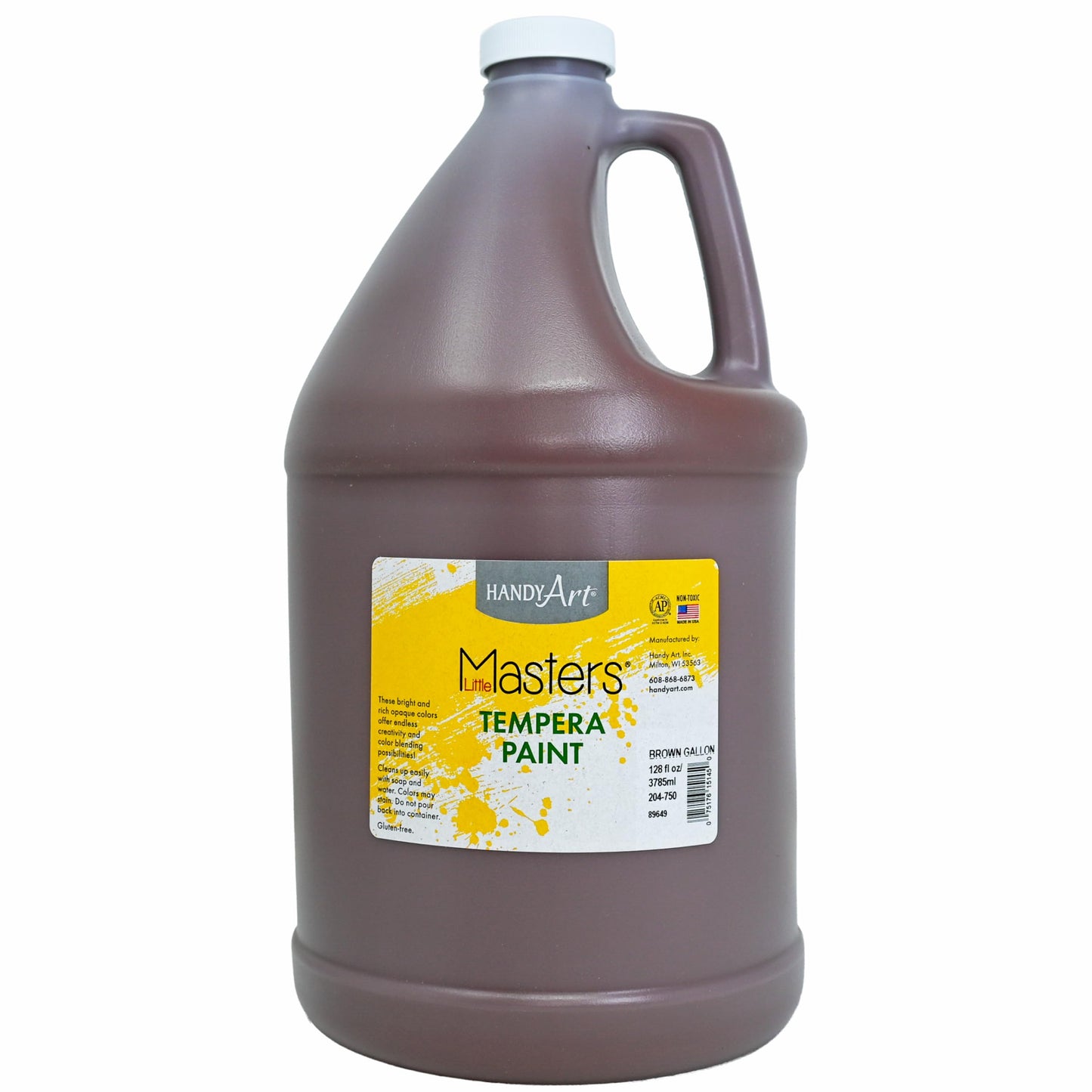 Handy Art Little Masters Tempera Paint, Brown, Gallon 128 oz Bottle, Bright & Mixable, High Opacity, Washable Colors for Classroom, Students, Kids, Young Artists, Safe & Non-Toxic, Made in USA