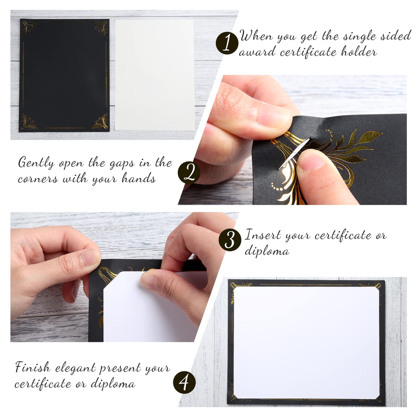 Fainne 100 Sets Certificate Paper Kit Single Sided Awards Holder with Foil Border for 8.5 X11 Certificate Covers Award Seals Stickers Diploma Covers(Black)