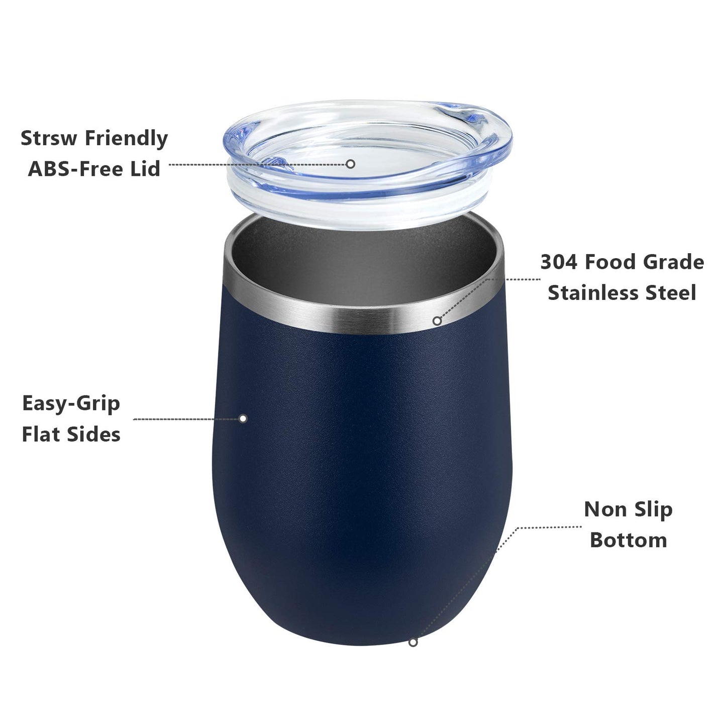 MEWAY 12oz/8 Pack Wine Tumbler Glasses with Lid - Stemless Double Wall Vacuum Stainless Steel Travel Tumbler - Keeping Cold & Hot for Wine,Coffee,Cocktails,Drinks-Family and Gifts (Navy,Set of 8)