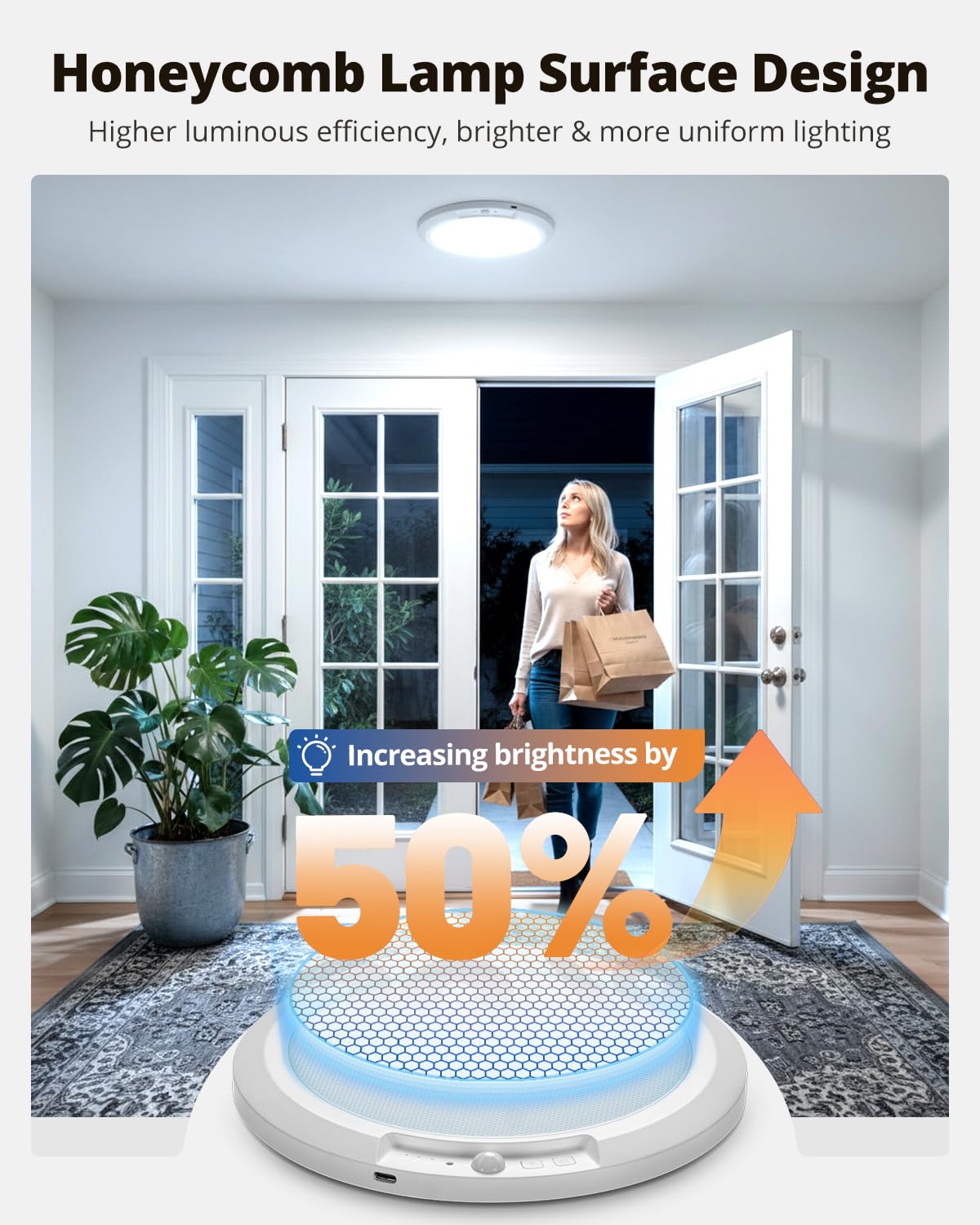 wowatt 10000mAh Rechargeable Ceiling Light with Remote, 3 Color Temperatures & Brightness Dimmable, Wireless Ceiling Light with Magnetic Design, 7.87inch Battery Ceiling Light for Shower Pantry(2 Pcs)