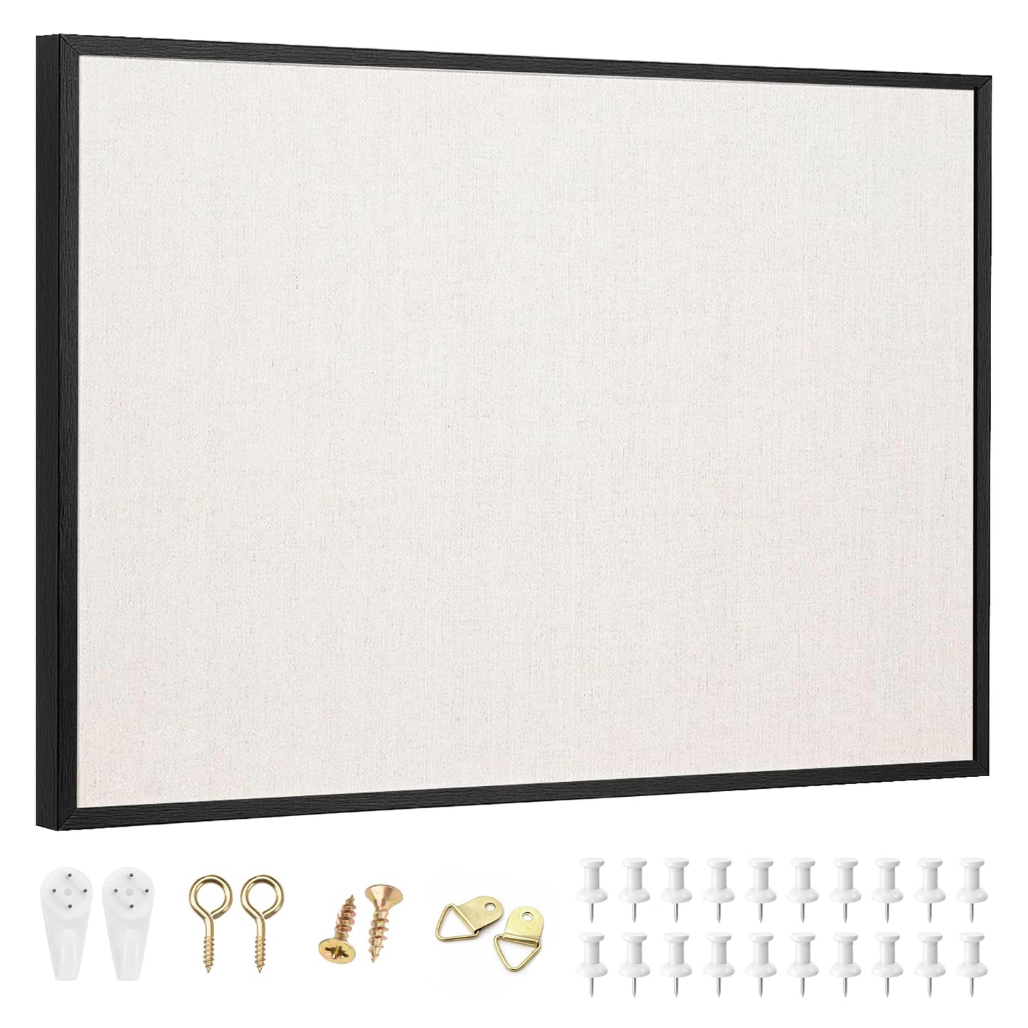 OWLKELA 24'' x 36'' Linen Bulletin Board with Black Oak Frame, Framed Cork Board for Wall, Decorative Vision Board & Hanging Pin Board for Home, Office & Classroom