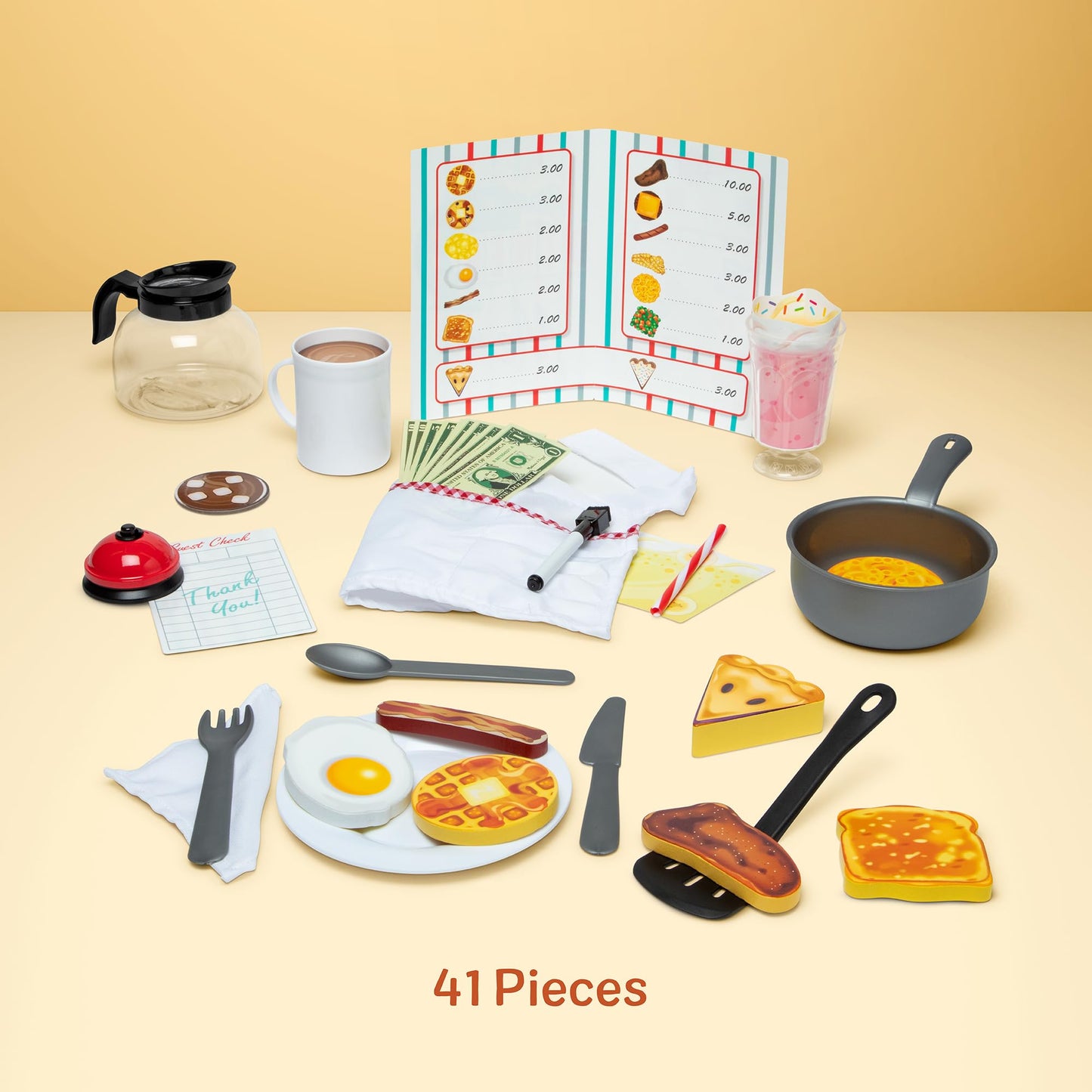 Melissa & Doug Star Diner Restaurant Play Set (41 pcs) Pretend Play Food, Restaurant Toy Set with Cookware, Utensils for Kids, Diner Playset for Kids and Toddlers, Ages 3+