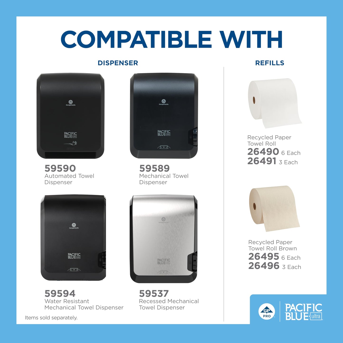 Pacific Blue Ultra 8" High-Capacity Mechanical Paper Towel Dispenser by GP PRO (Georgia-Pacific), Black, 59589, 12.9" W x 9" D x 16" H, 1 Dispenser