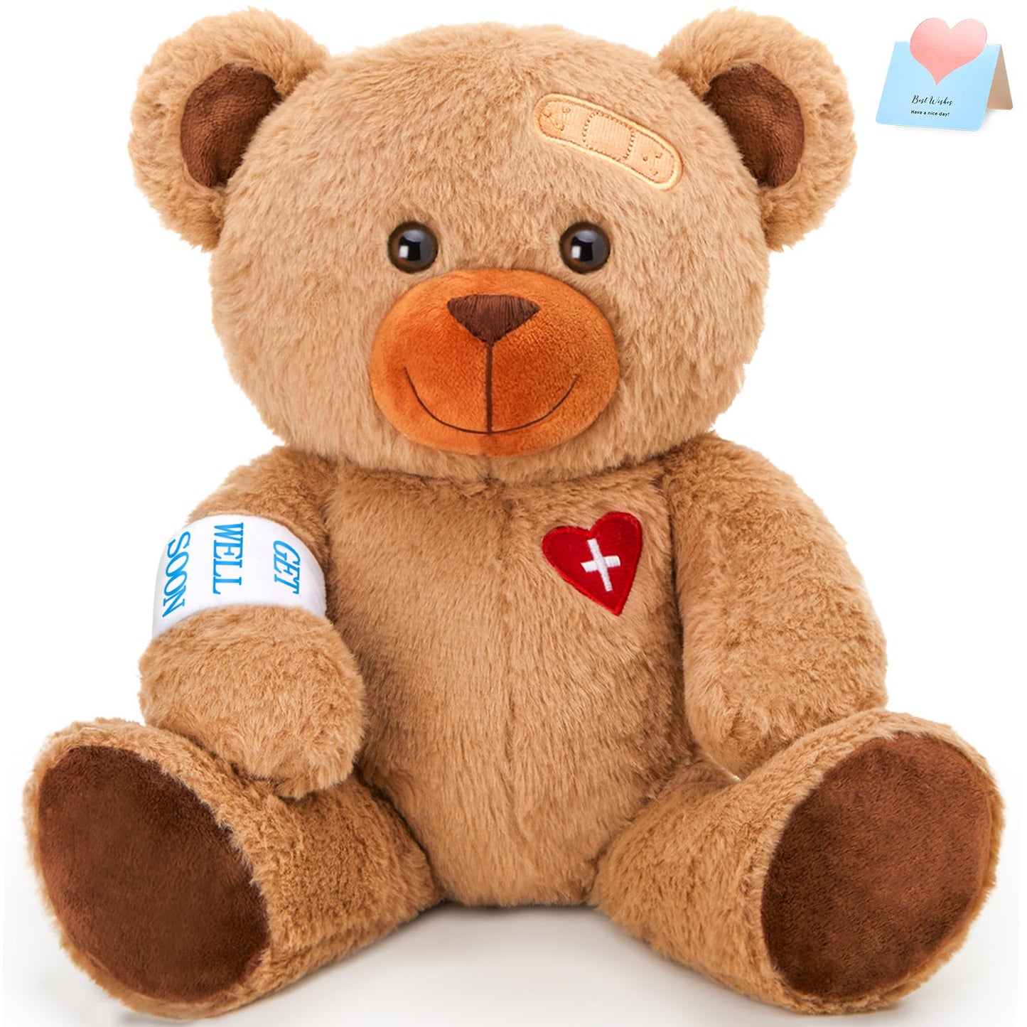 Houwsbaby 31cm Get Well Soon Teddy Bear Stuffed Animal Get Well Soon Bear Stuffed for Kids Women After Surgery Gifts for Kids Broken Arm Teddy Bear Feel Better Bear (Bear)