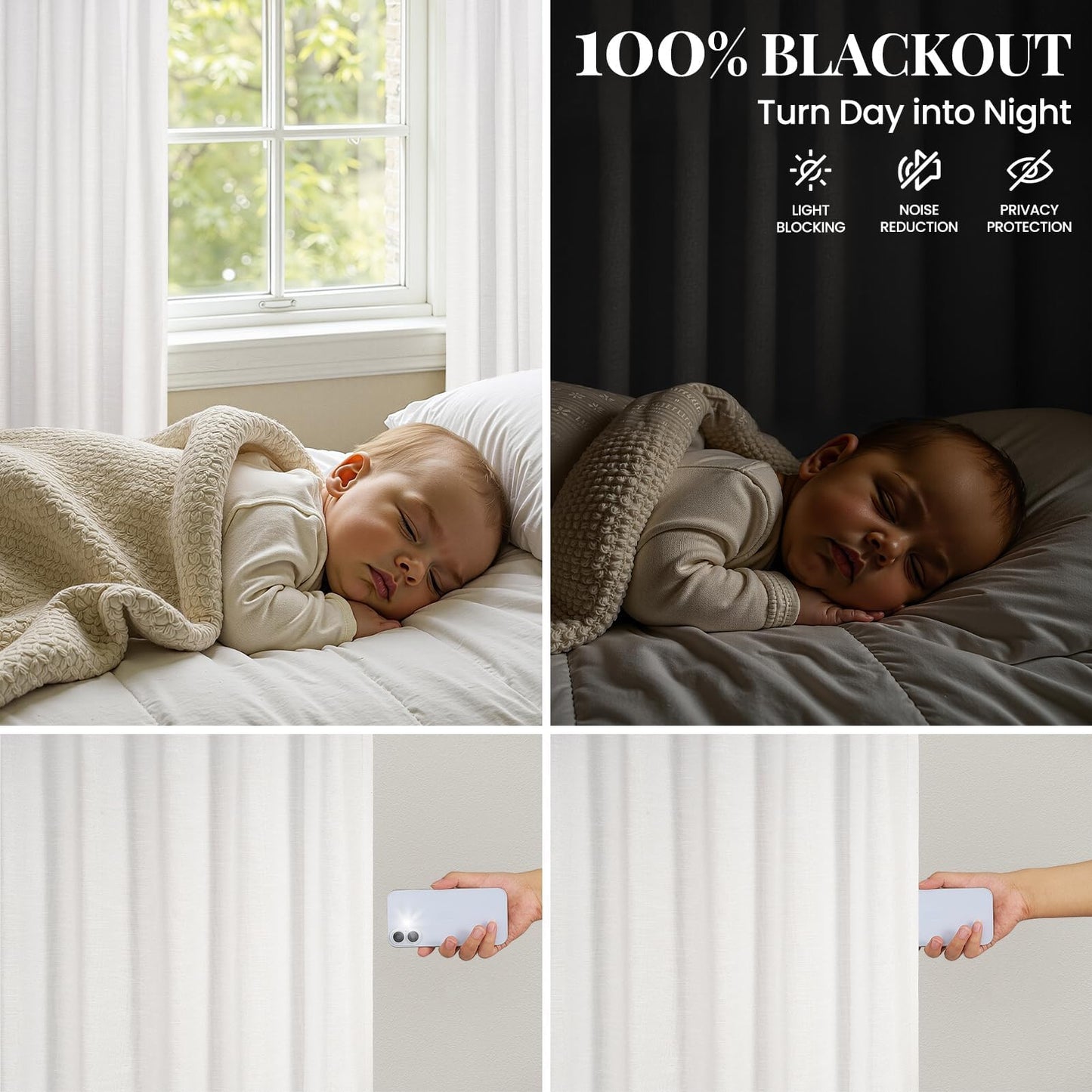 Topfinel 84 Inch Long Natural Blackout Curtains White Linen Panels, Farmhouse Back Tab Pinch Pleated Drapes for Track System,Neutral Linen Ambiance & Privacy Drapes Natural 52" W*84" L