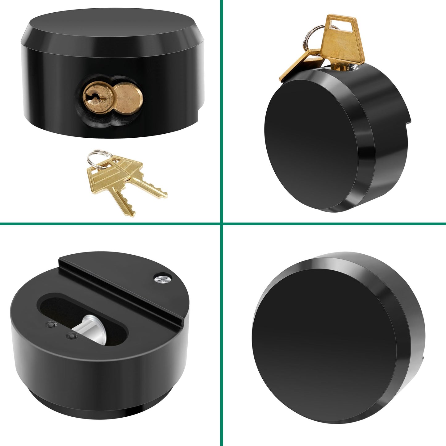 Alwapea 3 Pieces Hidden Puck Locks for Trailers, Hidden Shackle Padlocks Keyed Alike Trailer Puck Padlocks with Enlarged Lock for Vans, Black