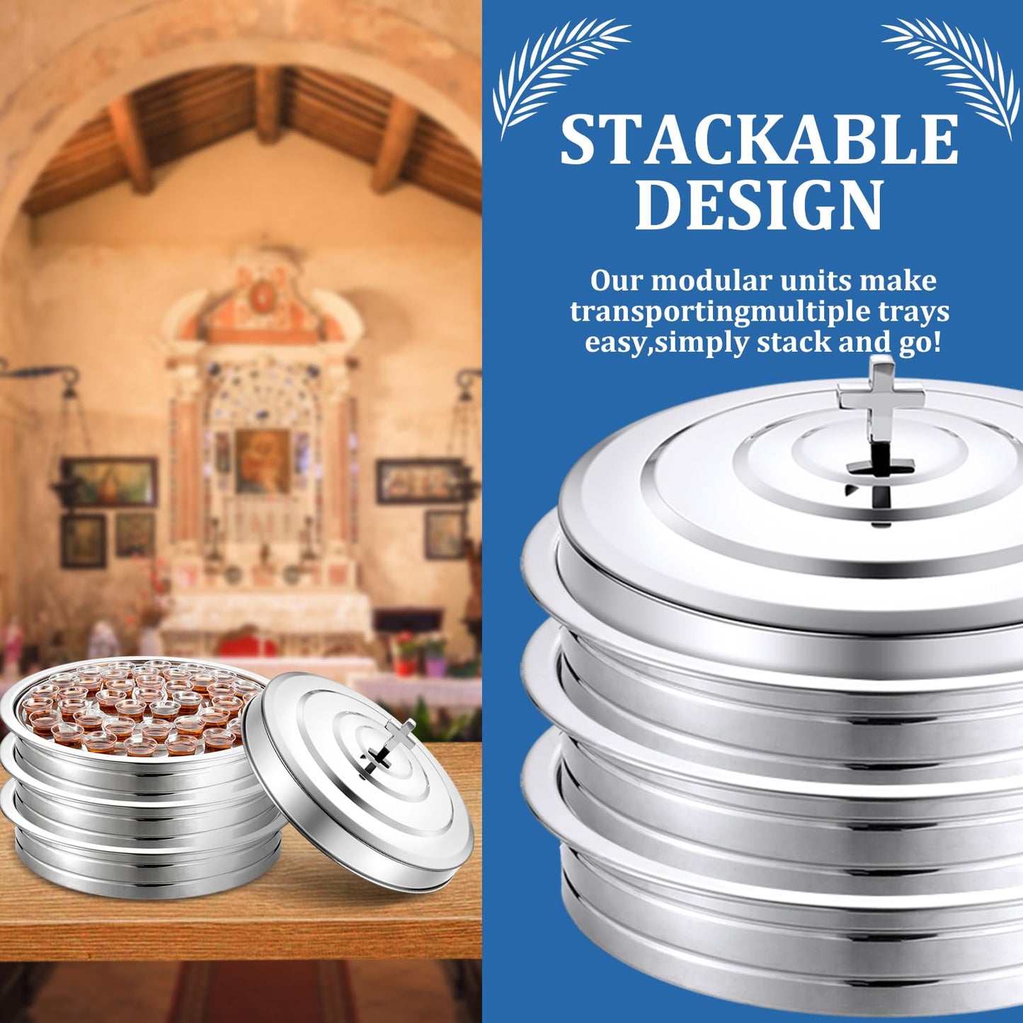 Jingmore Holy Communion Tray for Churches with Lid Communion Set Stainless Steel Cup Tray with Cover Church Supplies Not Cups Included(Silver Color)