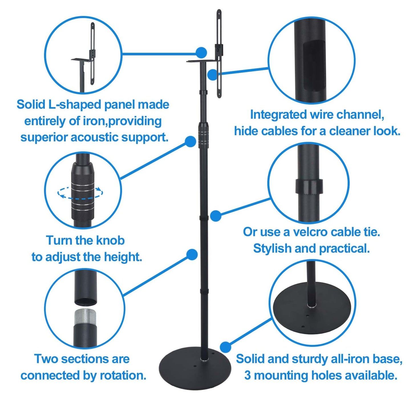 Howonder Speaker Stands,All Metal Speaker Stands Pair for Satellite & Small Bookshelf Speakers，Adjustable Height from 33" to 48",Holds up to 8.8 lbs,Easy DIY Assembly,HD-718,2 Packs,Black