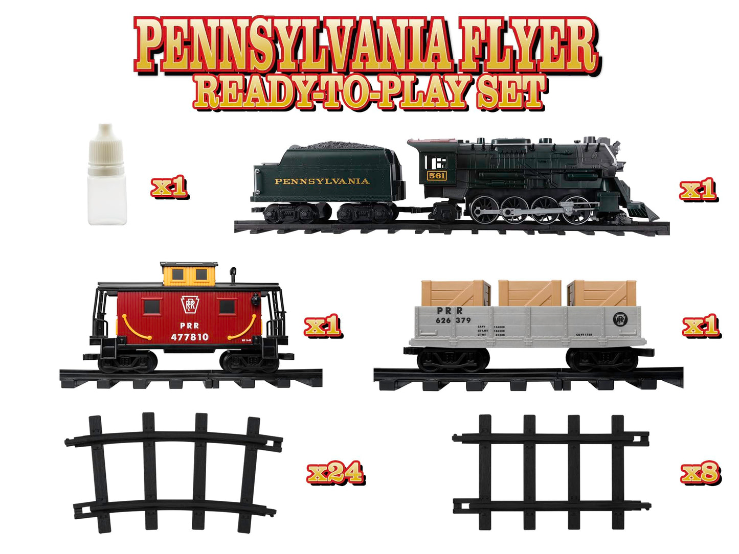 Lionel Battery-Operated Pennsylvania Flyer Freight Toy Train Set with Bluetooth, Locomotive, Train Cars, & Track with Authentic Train Sounds, Lights, & Water Vapor Smoke Effects for Kids 4+