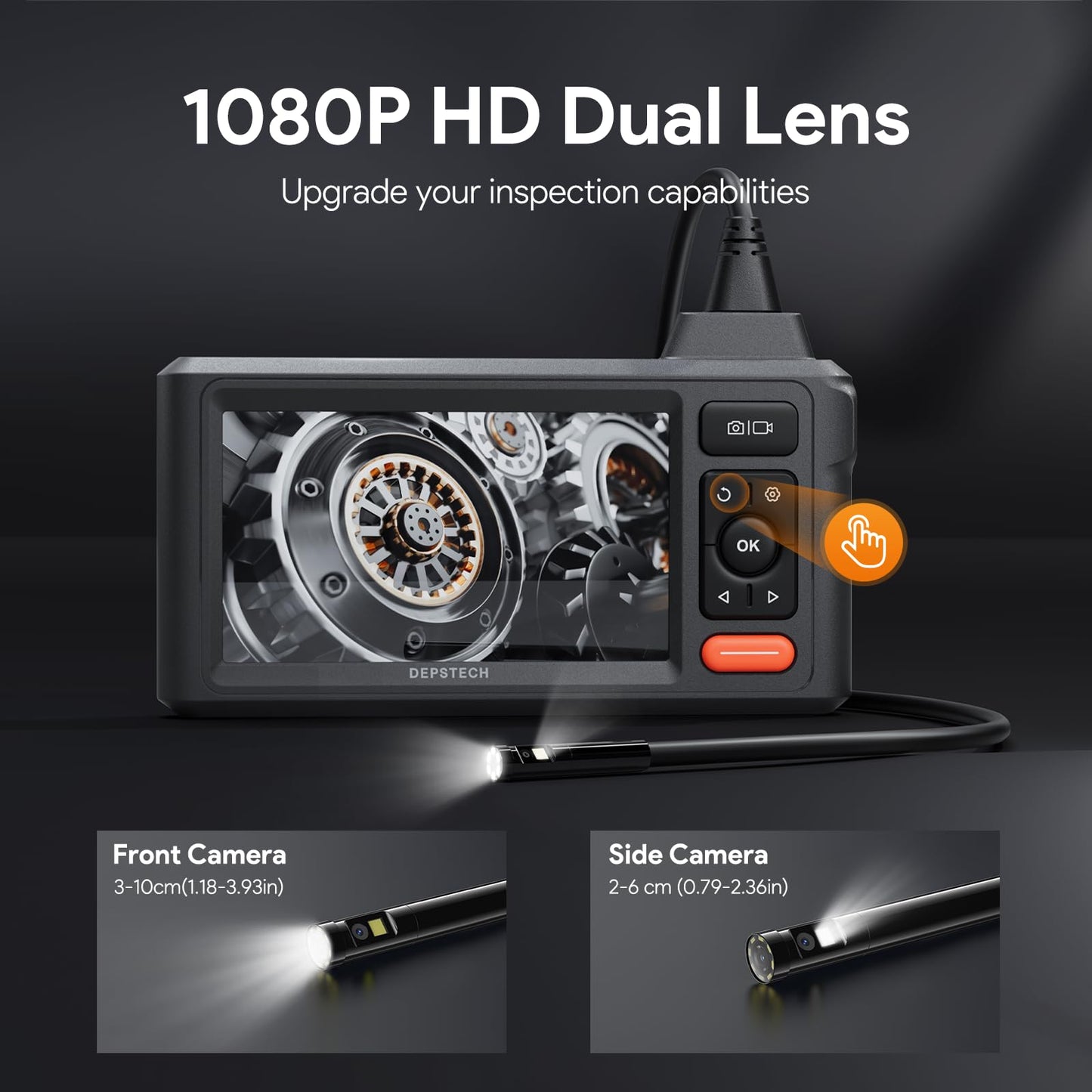 DEPSTECH Dual-Lens Endoscope with Light, 1080P HD Borescope, 16.5FT Flexible Sewer Camera, IP67 Waterproof Plumbing Snake Camera
