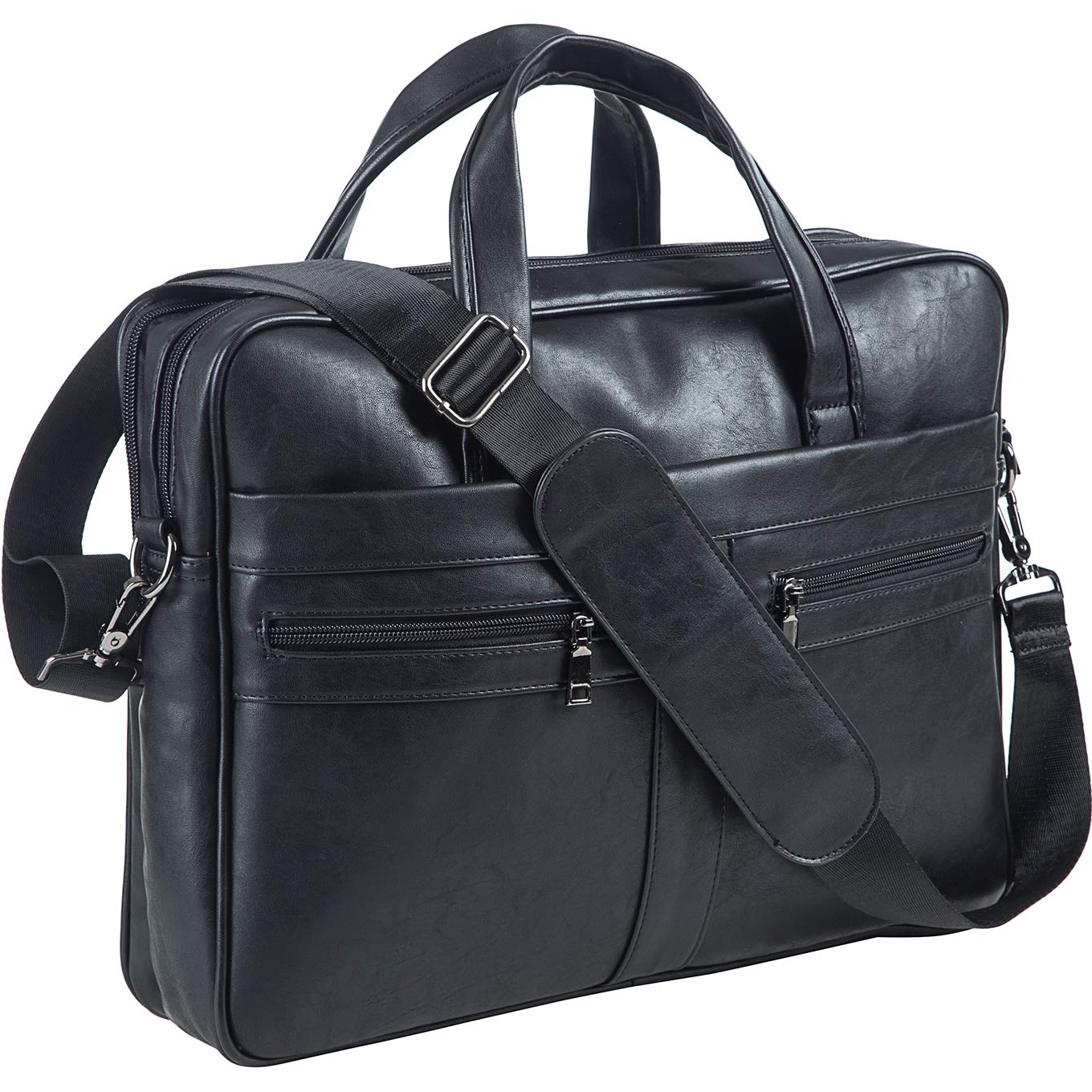 seyfocnia Men's Leather Messenger Bag, 17.3 Inches Laptop Briefcase Business Satchel Computer Handbag Shoulder Bag for Men-Black