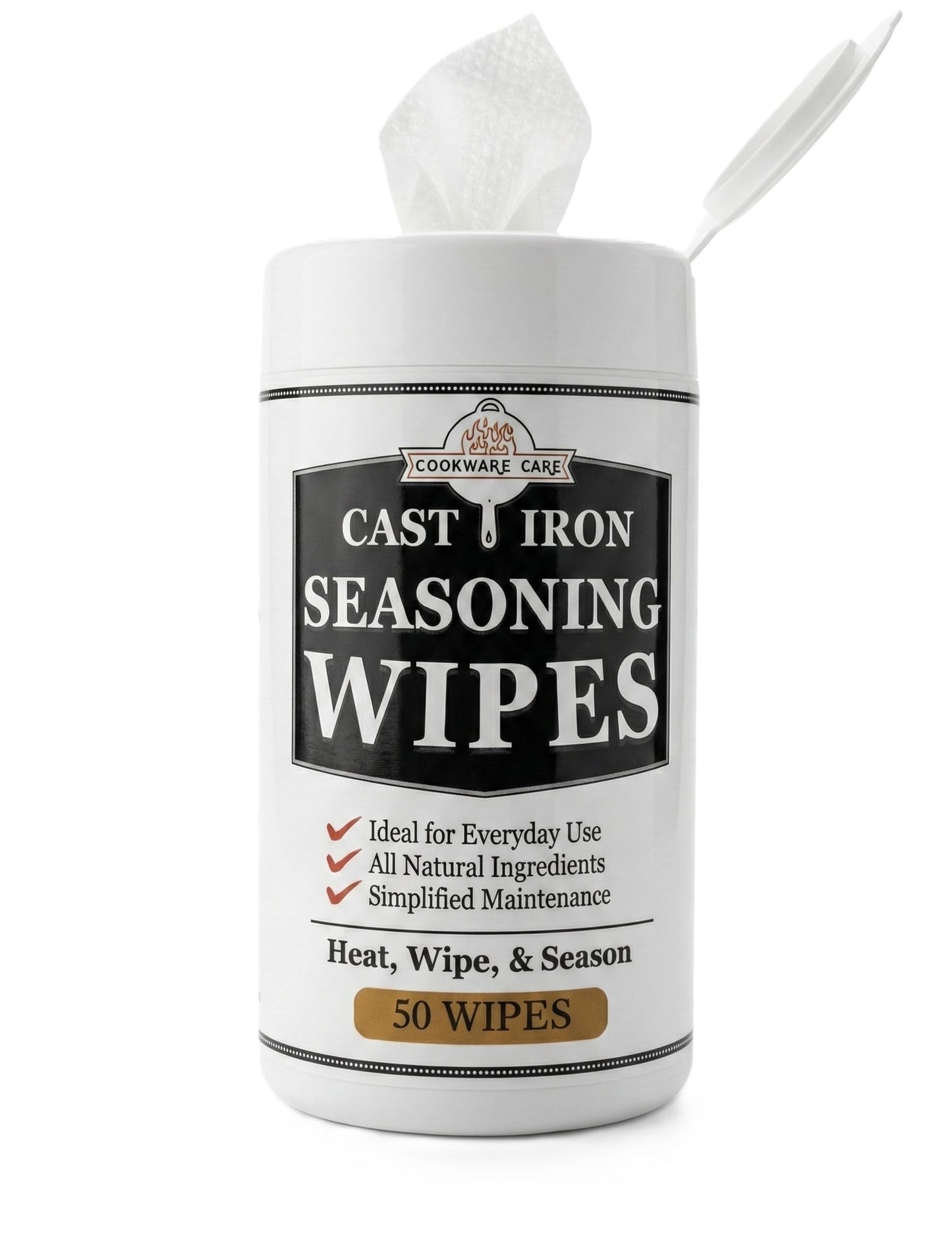 Cookware Care Cast Iron Seasoning & Cleaning Oil Wipes – Seasons, Cleans & Conditions Cast Iron Skillet, Carbon Steel & Blackstone Griddle | 50 Wipes, Made in USA with Grapeseed Oil (1 Pack)