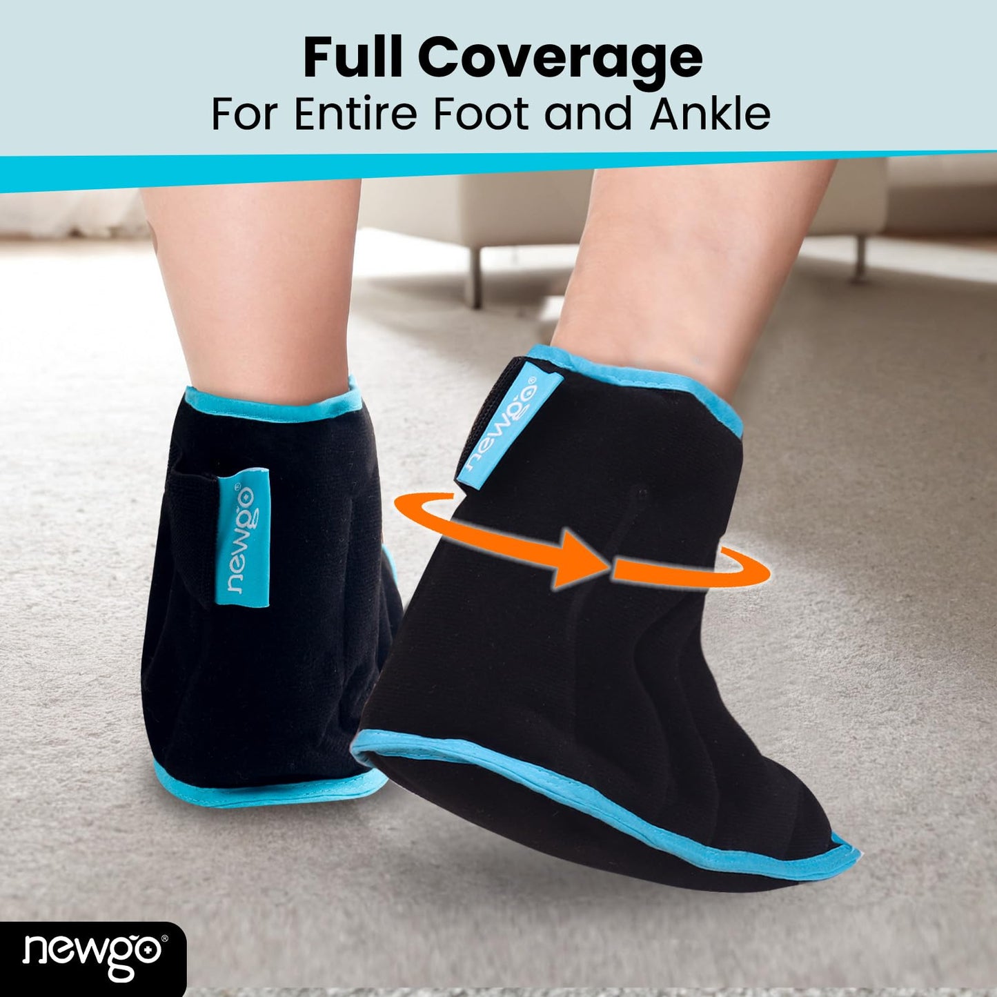 NEWGO Foot Ice Pack Wrap for Plantar Fasciitis, 2Pack Ice Pack for Ankle Foot Achilles Tendon, Bunion Surgery, Heel Spur, Reusable Heel Ice Pack for Foot Injury and Pain Relief - Black