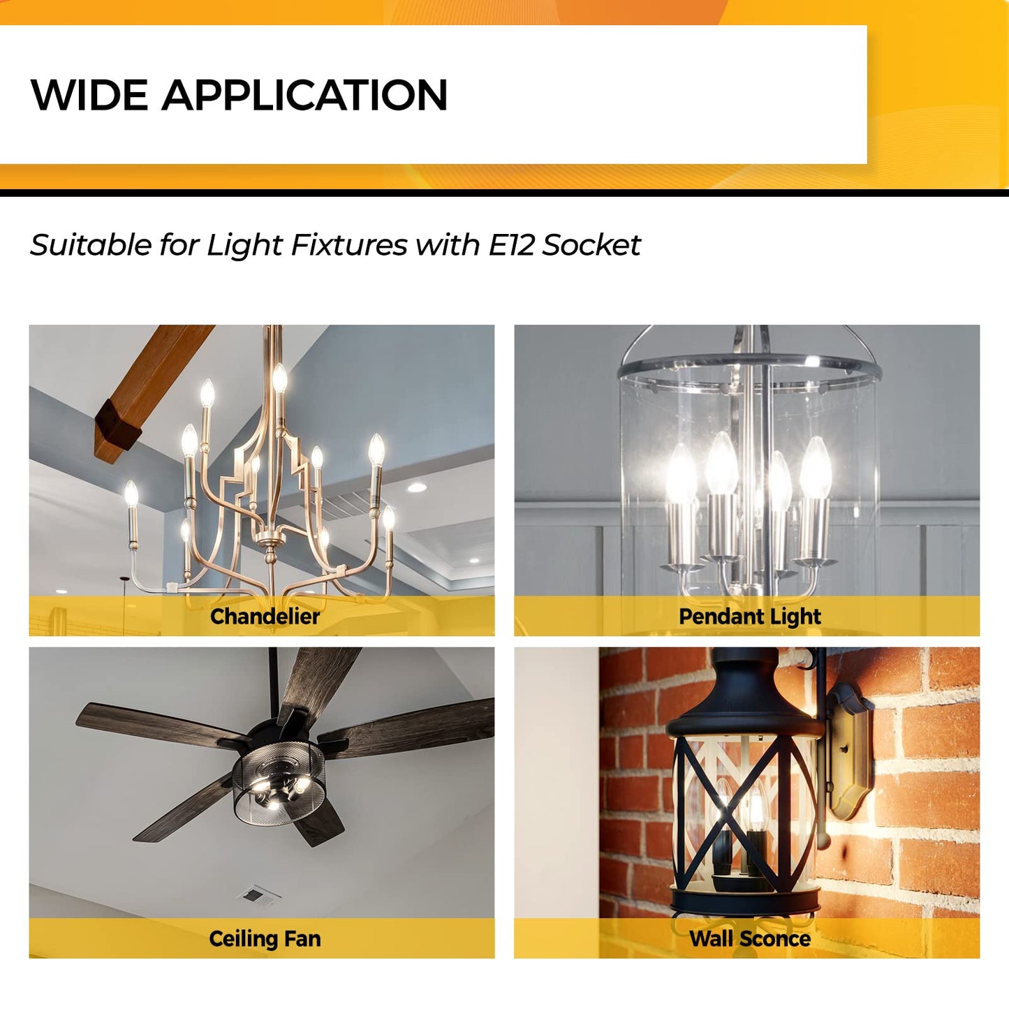 Hizashi E12 Candelabra LED Light Bulbs 40 Watt Chandelier Light Bulbs Dimmable 5000K Daylight, B10 LED Candelabra Bulbs, 90+CRI, 4W, 450LM, Candle Bulbs, UL Listed, 24 Pack