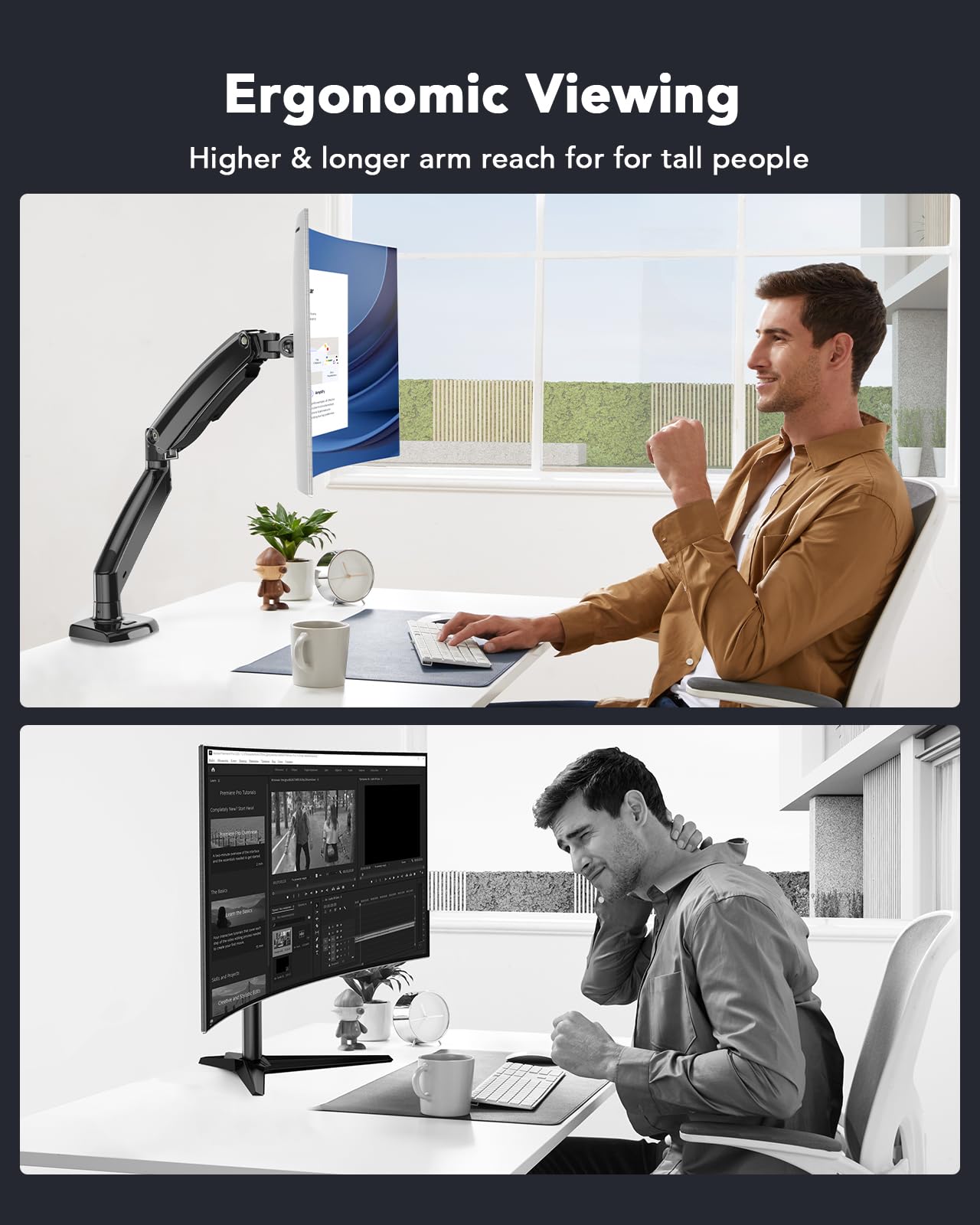 HUANUO Single Monitor Arm for 13-49 inch Screens, Ultrawide Computer Monitor Mount Holds 26.48 lbs, Upgraded Adjustable Stand with USB, C-Clamp & Grommet Base, VESA 75x75 or 100x100mm