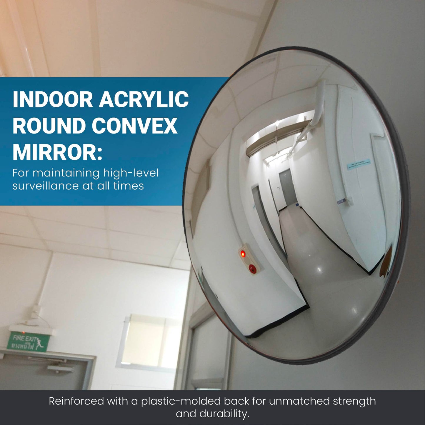 26” Outdoor Acrylic Convex Mirror/Plastic Back – Round Safety Mirror for Driveways, Stores, Warehouses & Wall Mount – Wide-Angle View – Model OC2600-convex mirror backing is either gray or black