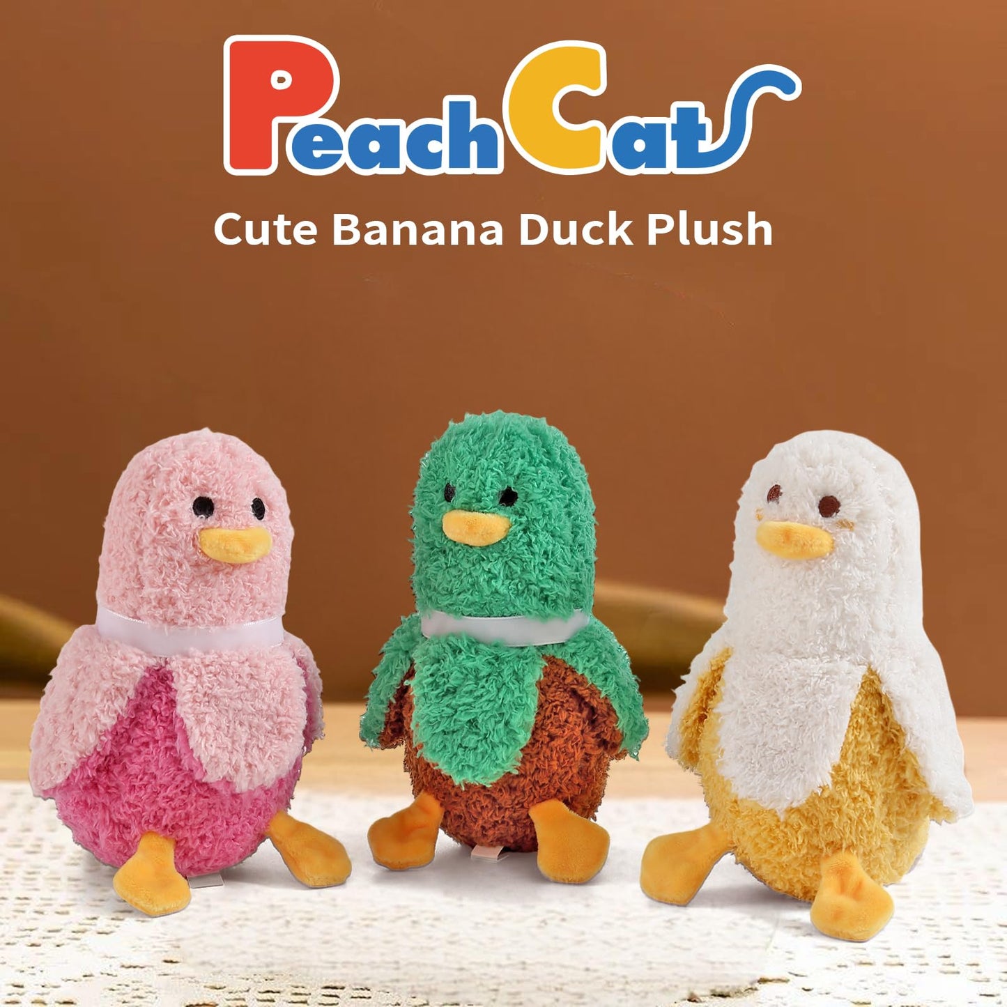 PEACH CAT Banana Duck Plush 1 Mommy 19.7" Banana Duck Stuffed Animal with 3 Cute Babies Inside, 4 Pieces Plushies Toy Set Gifts for Girls and Boys