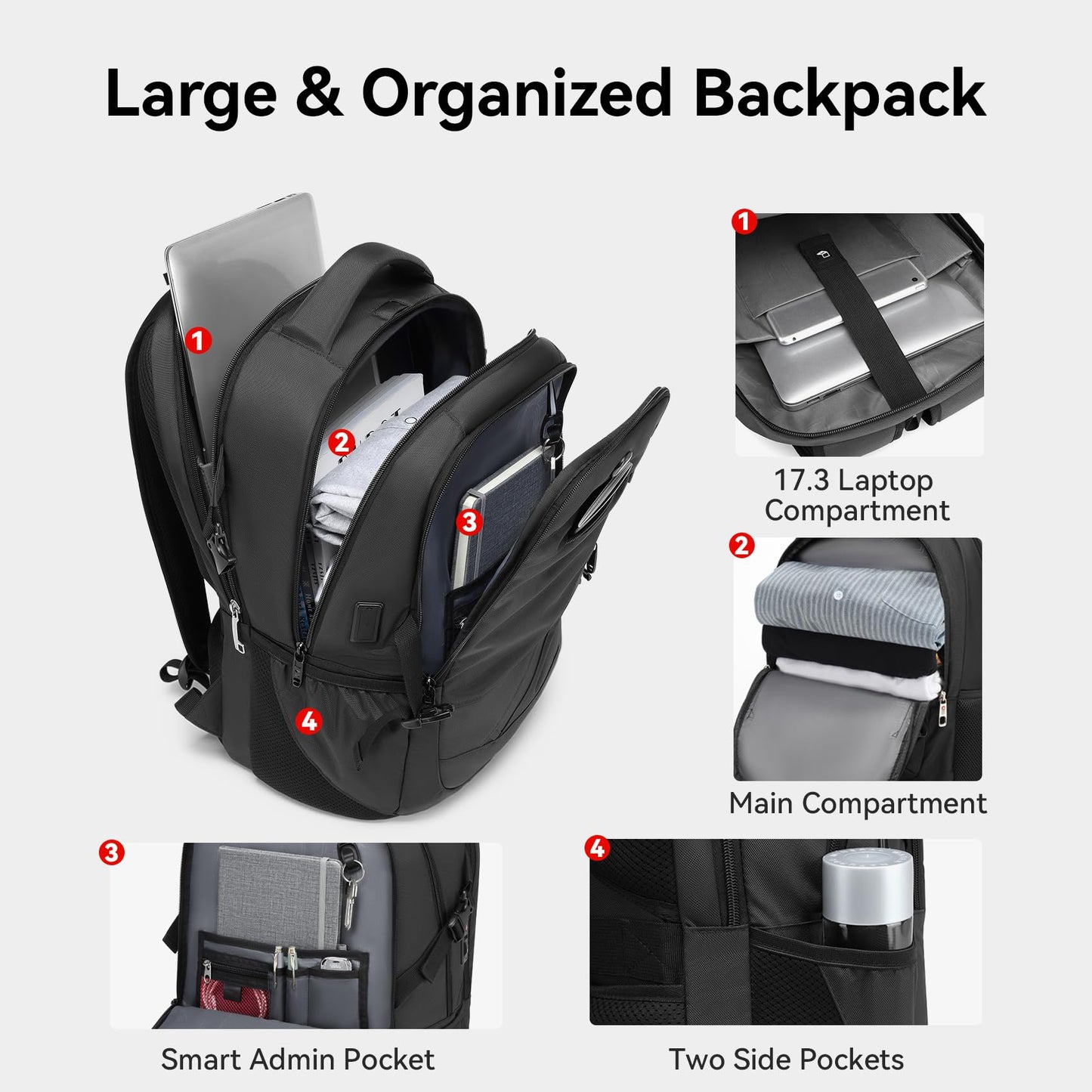 CROSSGEAR 17.3 inch Laptop Backpack for Men Women with Anti-Theft Lock, 30L Backpack for Travel with USB Charging Port, Water-Resistant Business Computer Backpack for Men Work College,Black