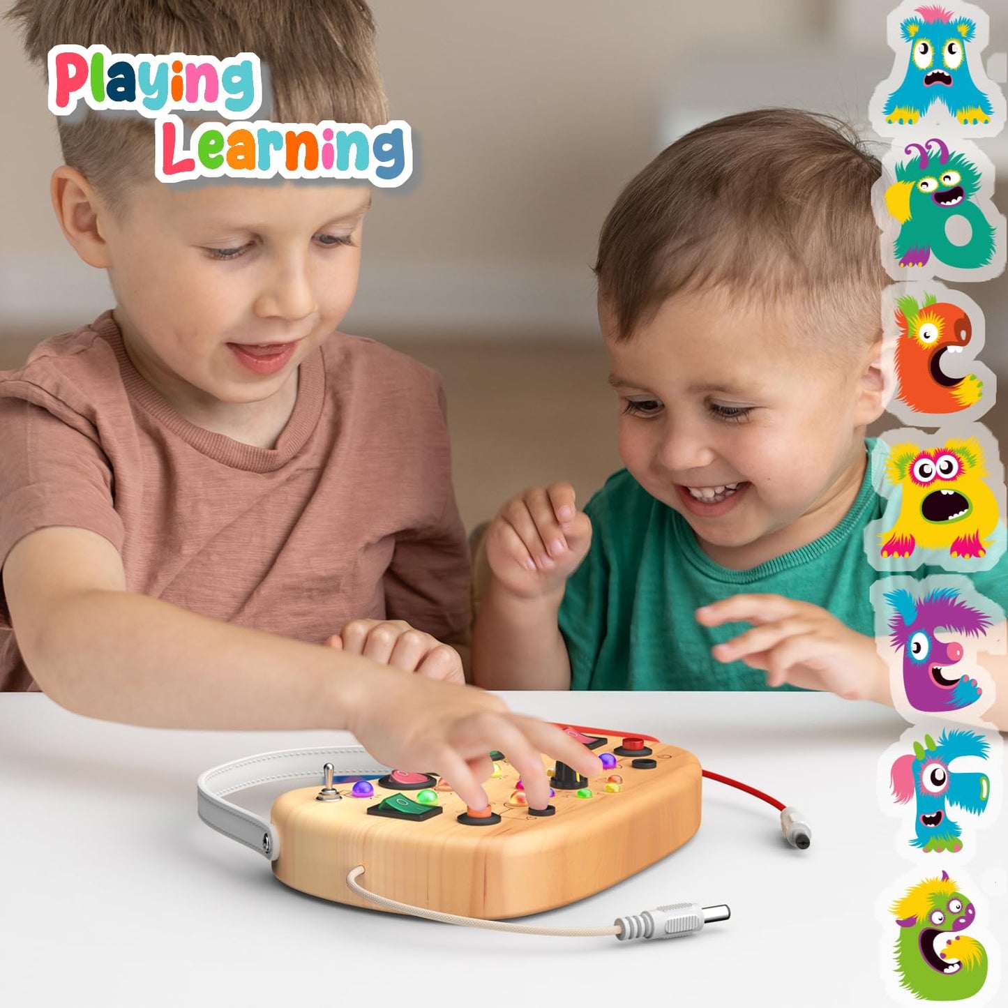 Busy Board with LED Light Switches,Toddlers Montessori Travel Toys for 1 2 3 Years Olds,Wooden Autism Activity Busy Board,Portable Sensory Switch Board toys 1+ Year Old Boy&Girl Birthday Gift