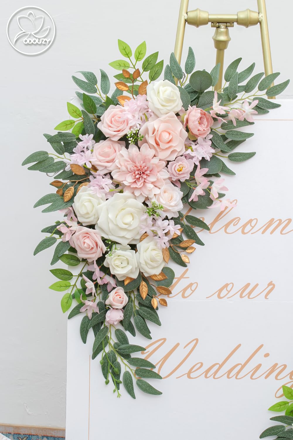 Odouzy Pack of 2 Wedding Arch Decorations Artificial Hanging Flowers Floral Swag for Wedding Welcome Sign Backdrop Balloon Arch Home Party Bridal Ceremony Reusable (Light Pink)
